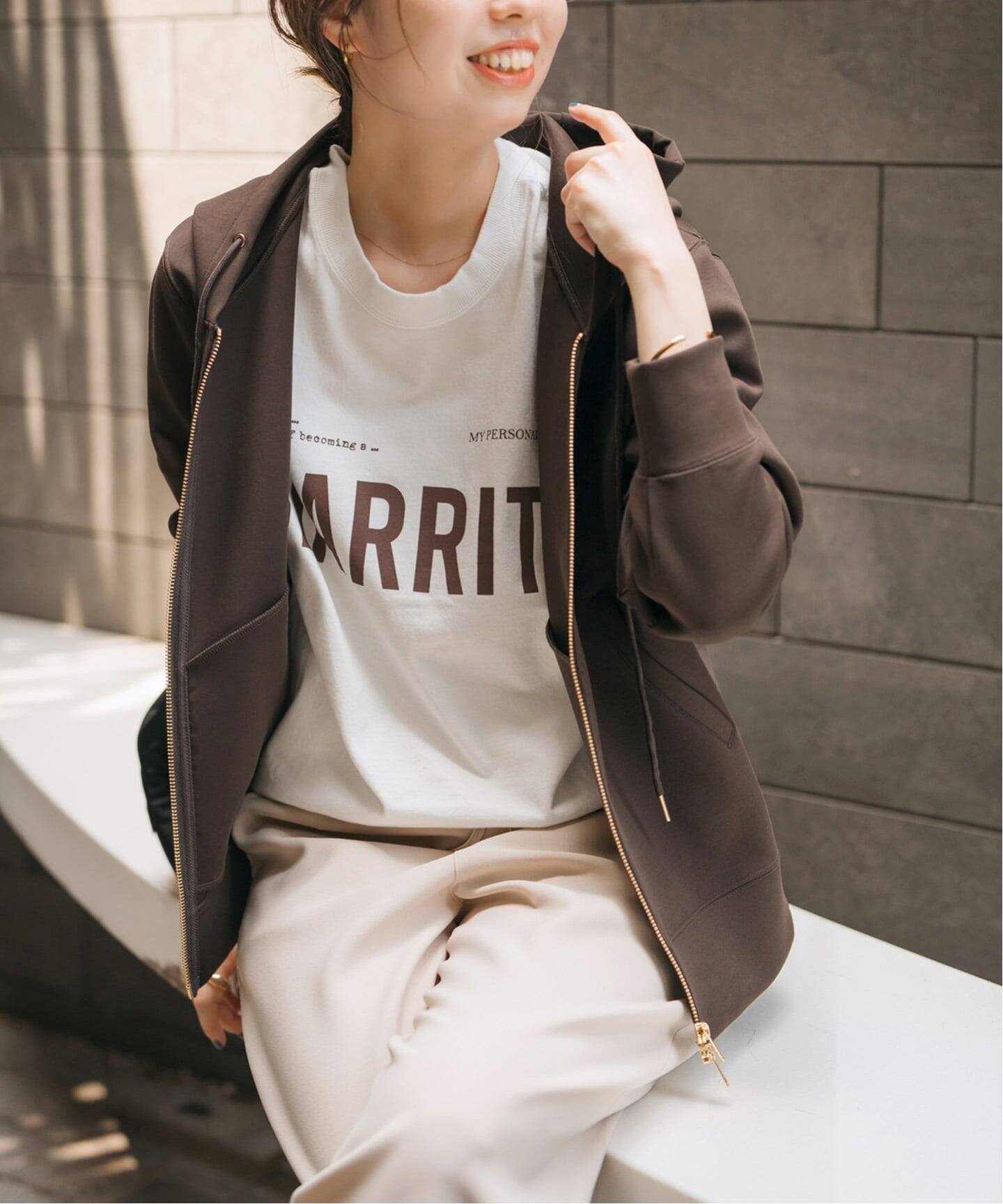 Spick and Spanストレッチジップフードパーカーブラウン 追加5》ストレッチジップフードパーカー（Tシャツ／カットソー