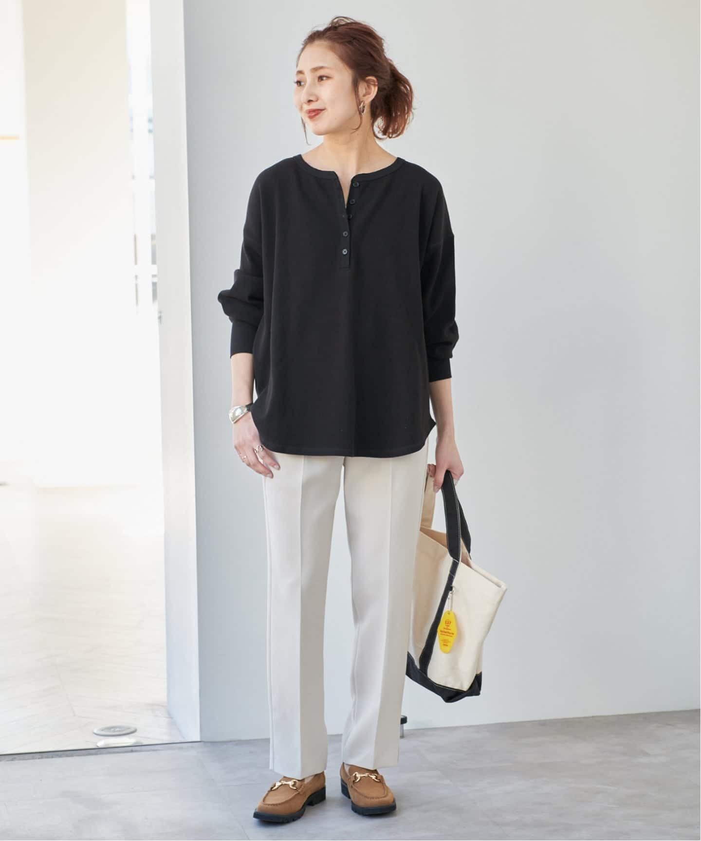 Spick and Span 2枚SETヘンリーネックプルオーバー ブラック 追加3WEB限定予約》2枚SETヘンリーネックプルオーバー（Tシャツ