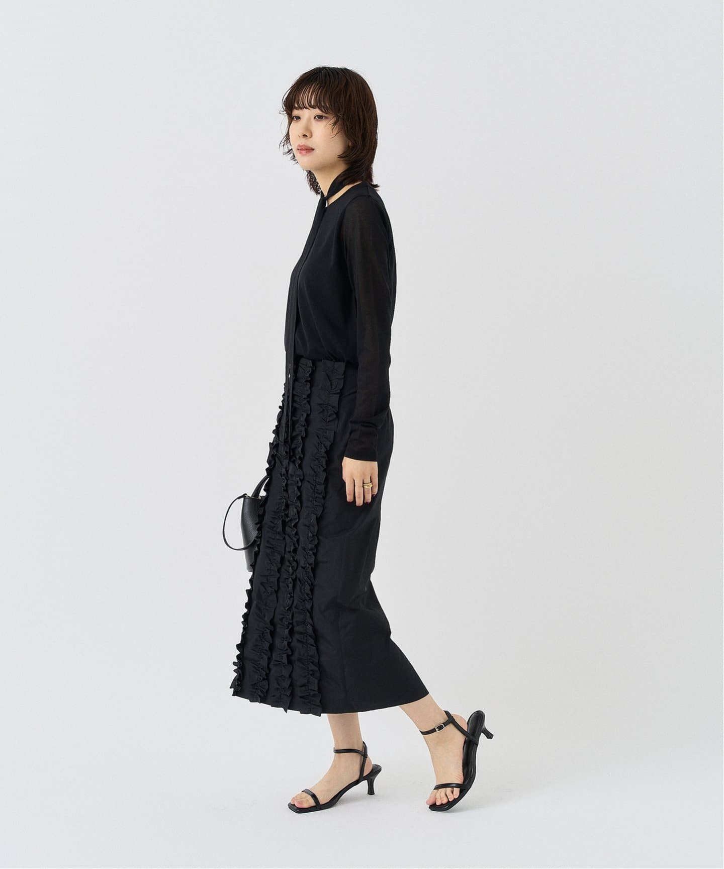 PHEENY Cotton nylon sheer L/S with tie PS25- CS07：カットソー（T