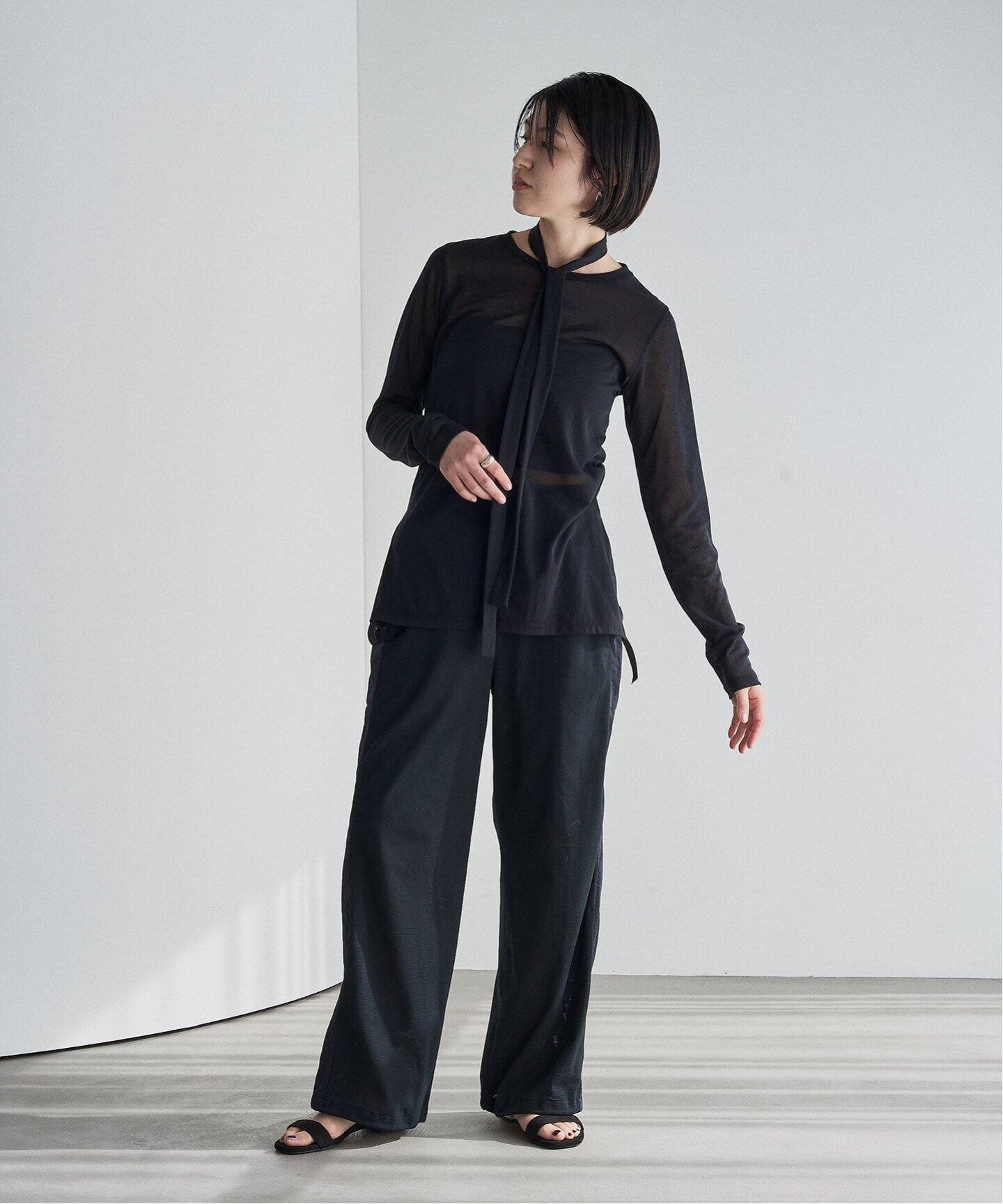 PHEENY Cotton nylon sheer L/S with tie PS25- CS07：カットソー（T 