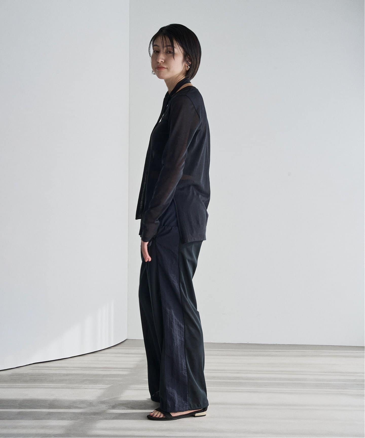 【中古】PHEENY | フィーニー 25SS Cotton nylon sheer L/S with tie 長袖Tシャツ　シースルーカットソー PS25-CS07 ホワイト サイズ：FreeSize【尾張小牧店】 PHEENY Cotton nylon sheer L/S with tie PS25- CS07：カットソー（T
