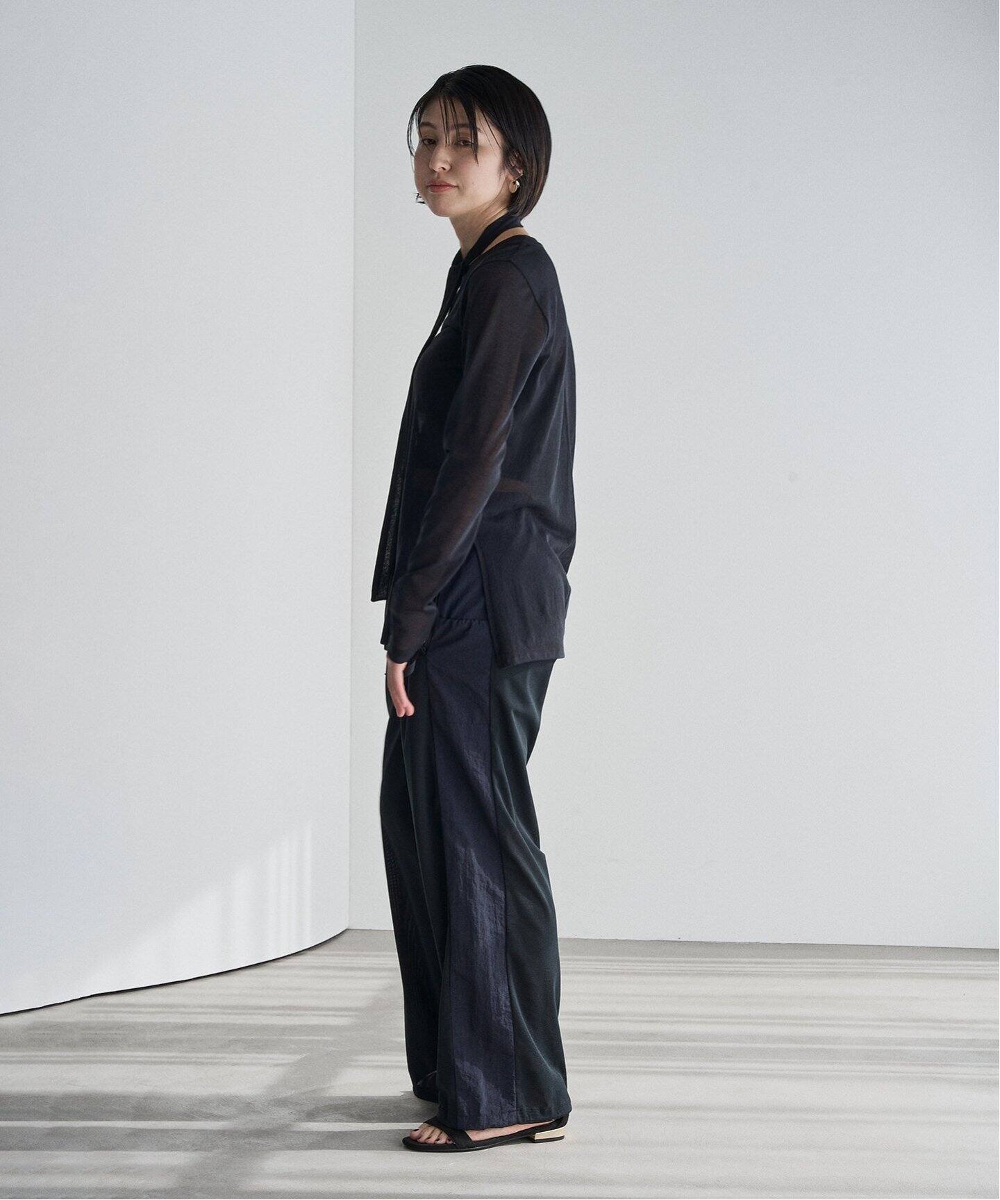 PHEENY Cotton nylon sheer L/S with tie PS25- CS07：カットソー（T 