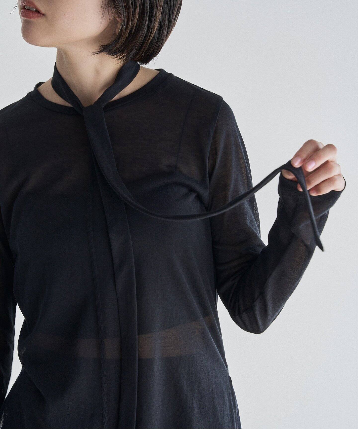 PHEENY Cotton nylon sheer L/S with tie PS25- CS07：カットソー（T 