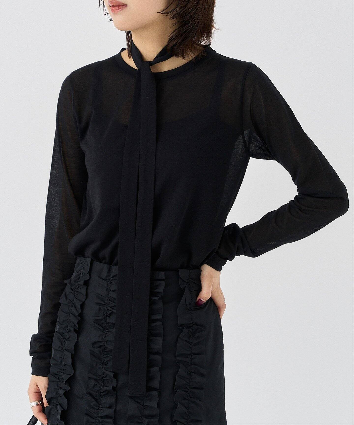 予約》PHEENY Cotton nylon sheer L/S with tie PS25- CS07 