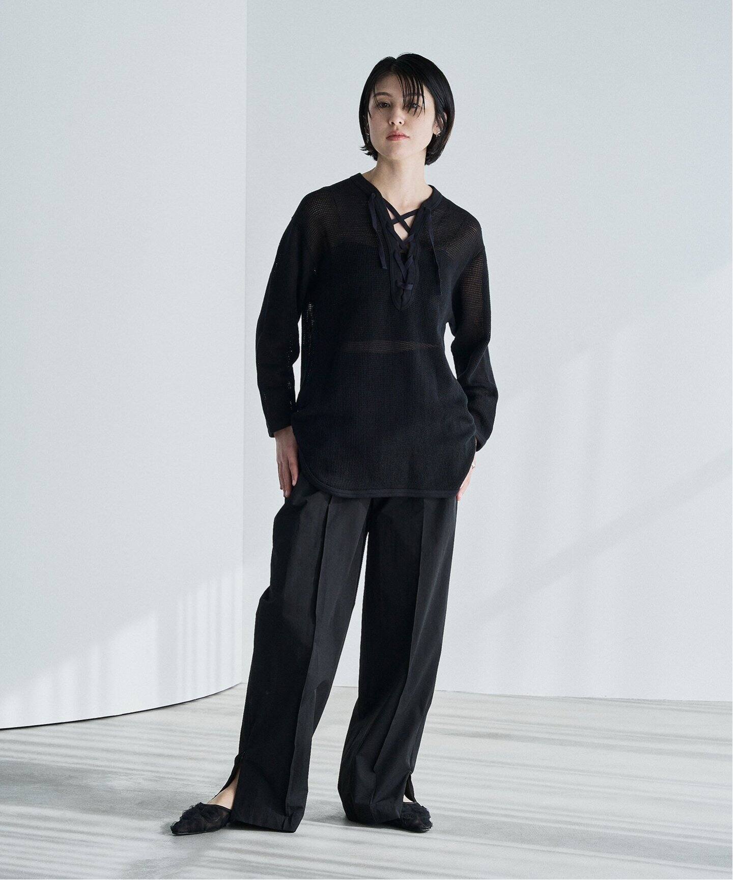 PHEENY Basket mesh lace up L/S PS25- CS14：カットソー（Tシャツ