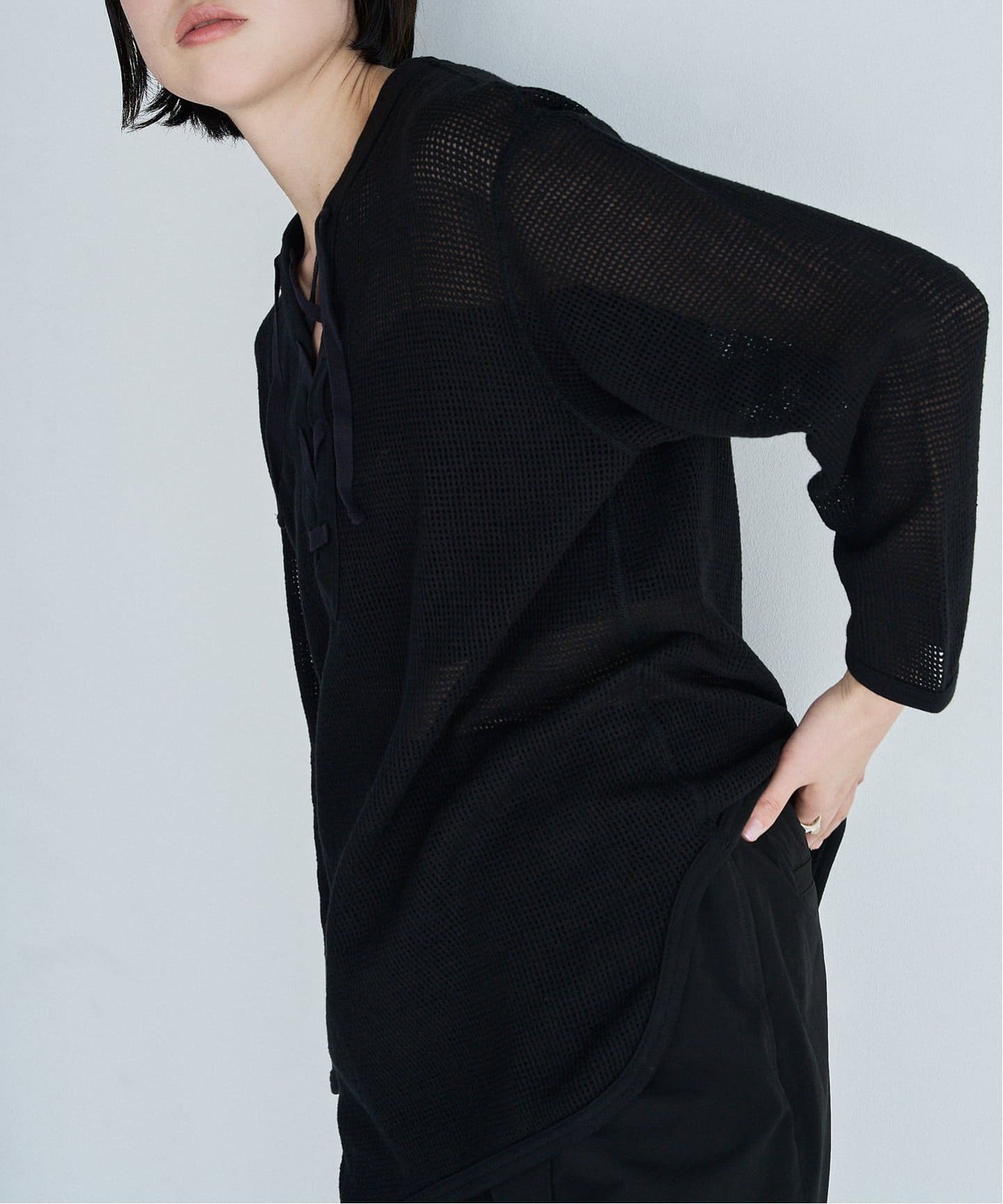 PHEENY Basket mesh lace up L/S PS25- CS14：カットソー（T