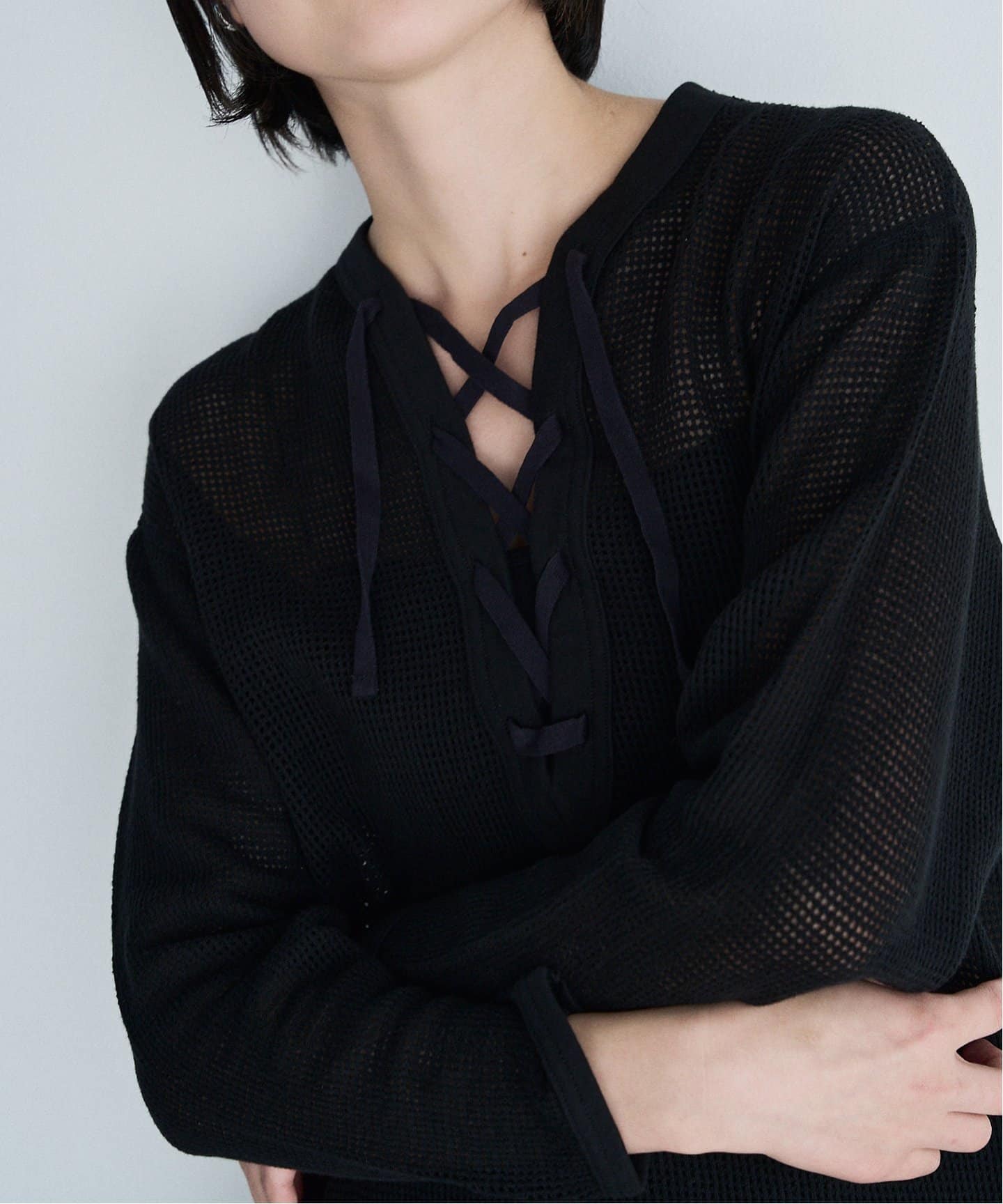 PHEENY Basket mesh lace up L/S PS25- CS14：カットソー（Tシャツ