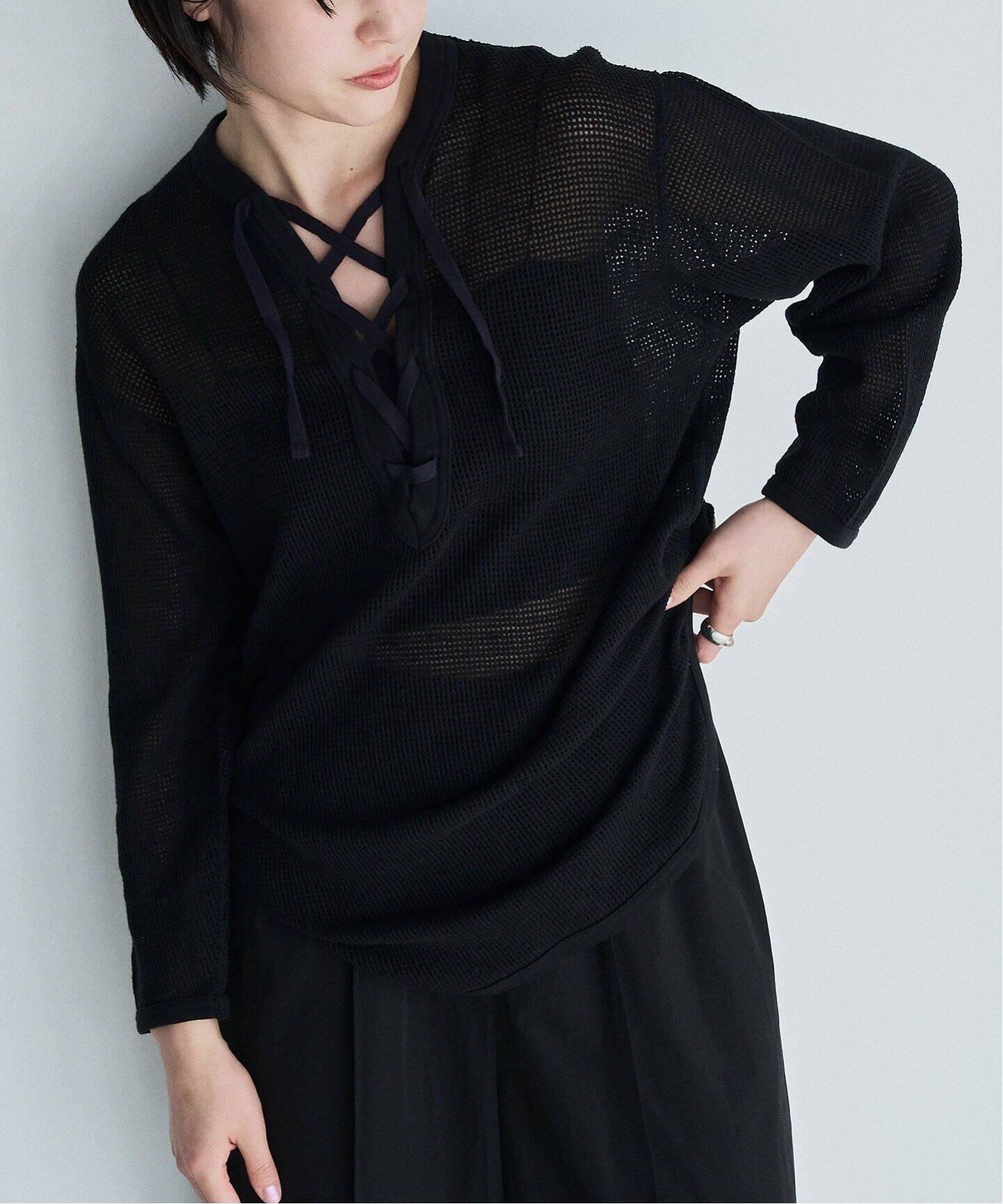 PHEENY Basket mesh lace up L/S PS25- CS14：カットソー（Tシャツ 