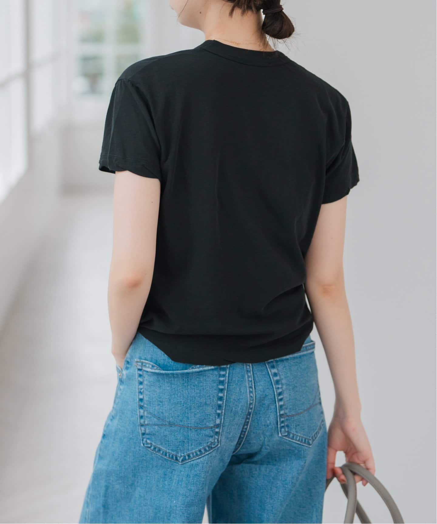 トップス ATON FRESCA SINGLE JERSEY TIGHT FIT T-SH Namu Shop - Aton Fresca Single Jersey Tight Fit T-Shirt - Black