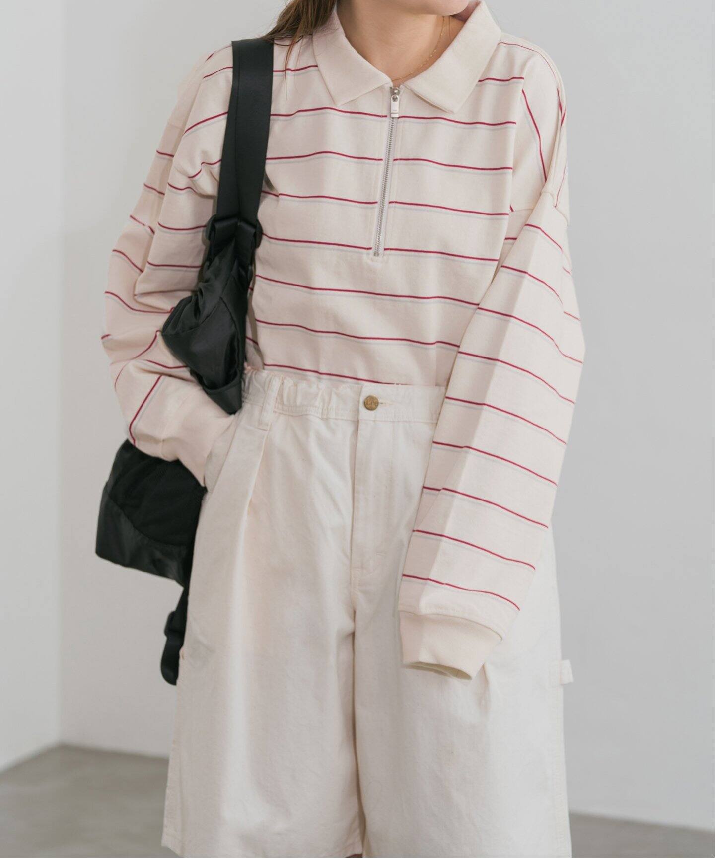 ボーダーハーフジッププルオーバー（Tシャツ／カットソー）｜U