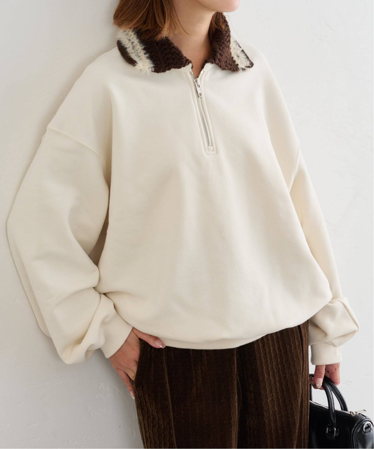 KIJUN/キジュン Crochet Collar Half Zip-Up Pullover（スウェット
