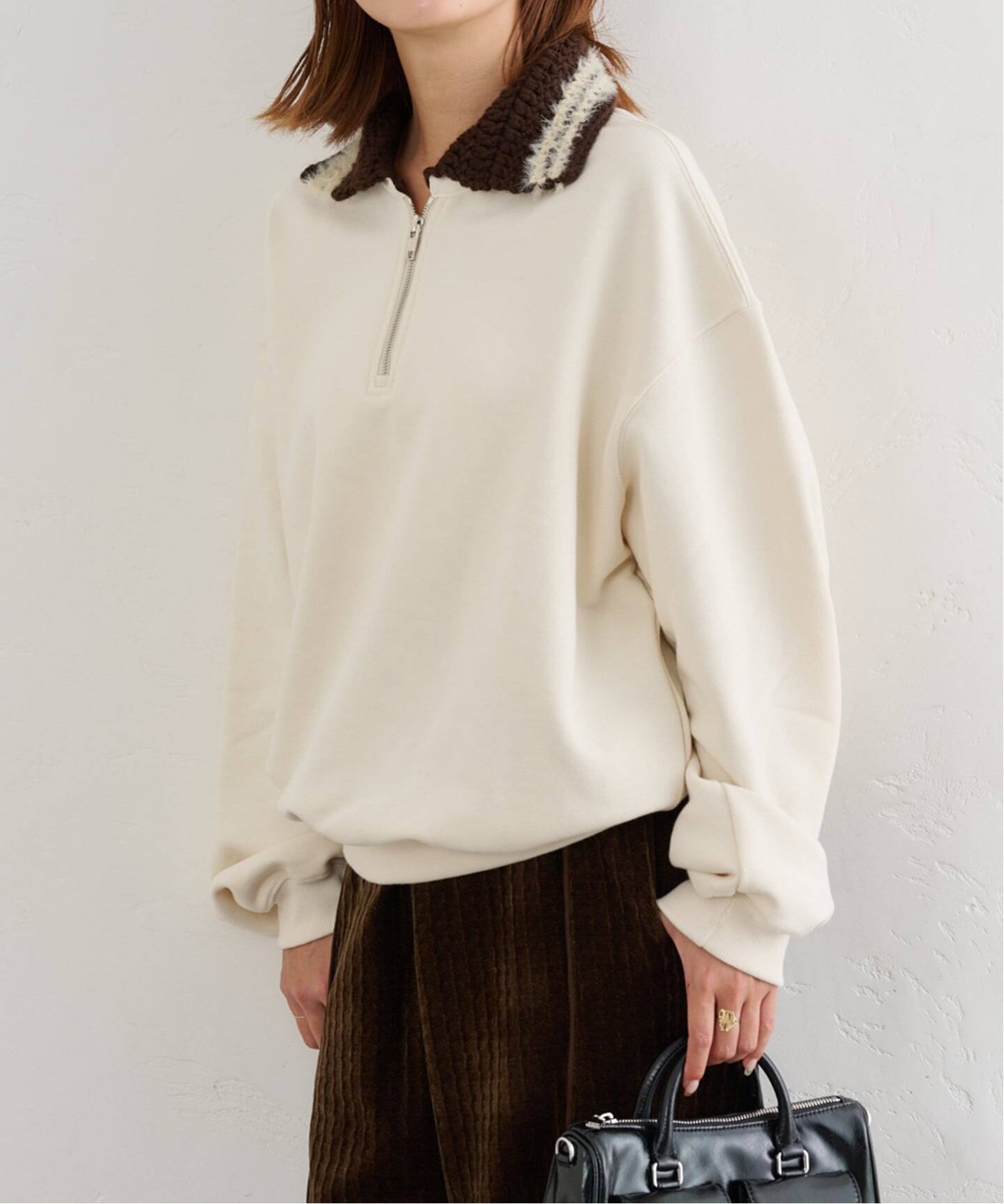 KIJUN/キジュン Crochet Collar Half Zip-Up Pullover（スウェット