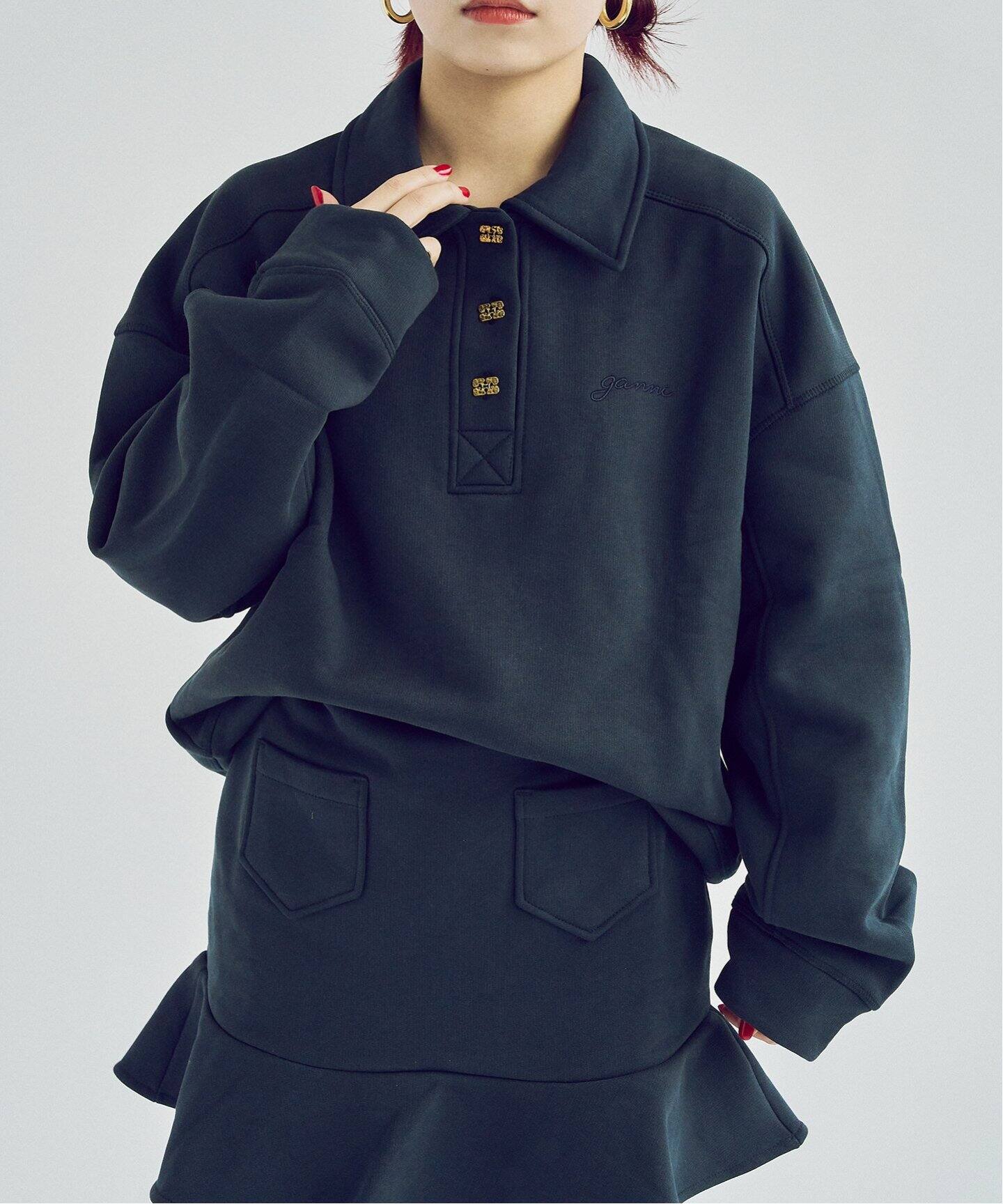 GANNI/ ガニー Heavy Fleece Drop Shoulder Polo（スウェット）｜UBY 