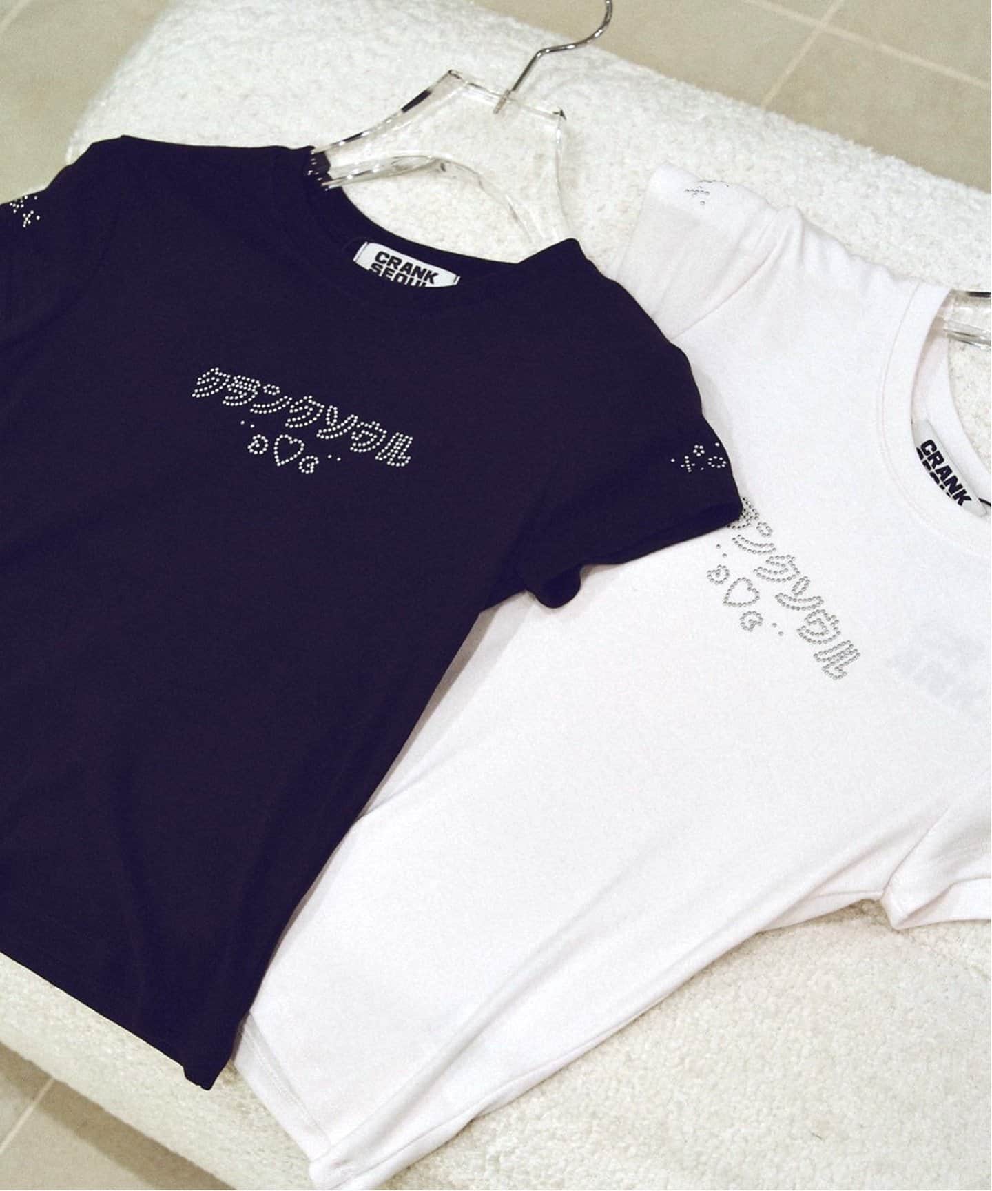 CRANK レタリングホットフィックストップ ホワイト tシャツ CRANK】LETTERING HOTFIX TOP / 【クランク】レタリング半袖T