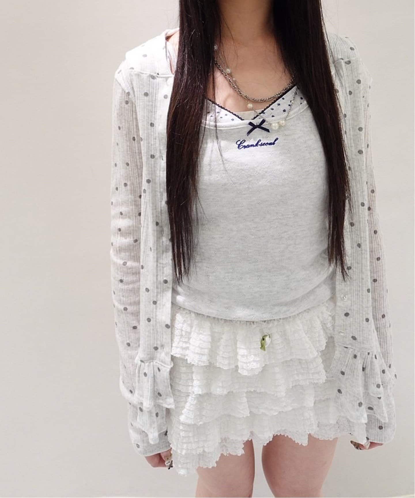 CRANK/クランク DOT FRILL SHEER HOOD CARDIGAN（カーディガン