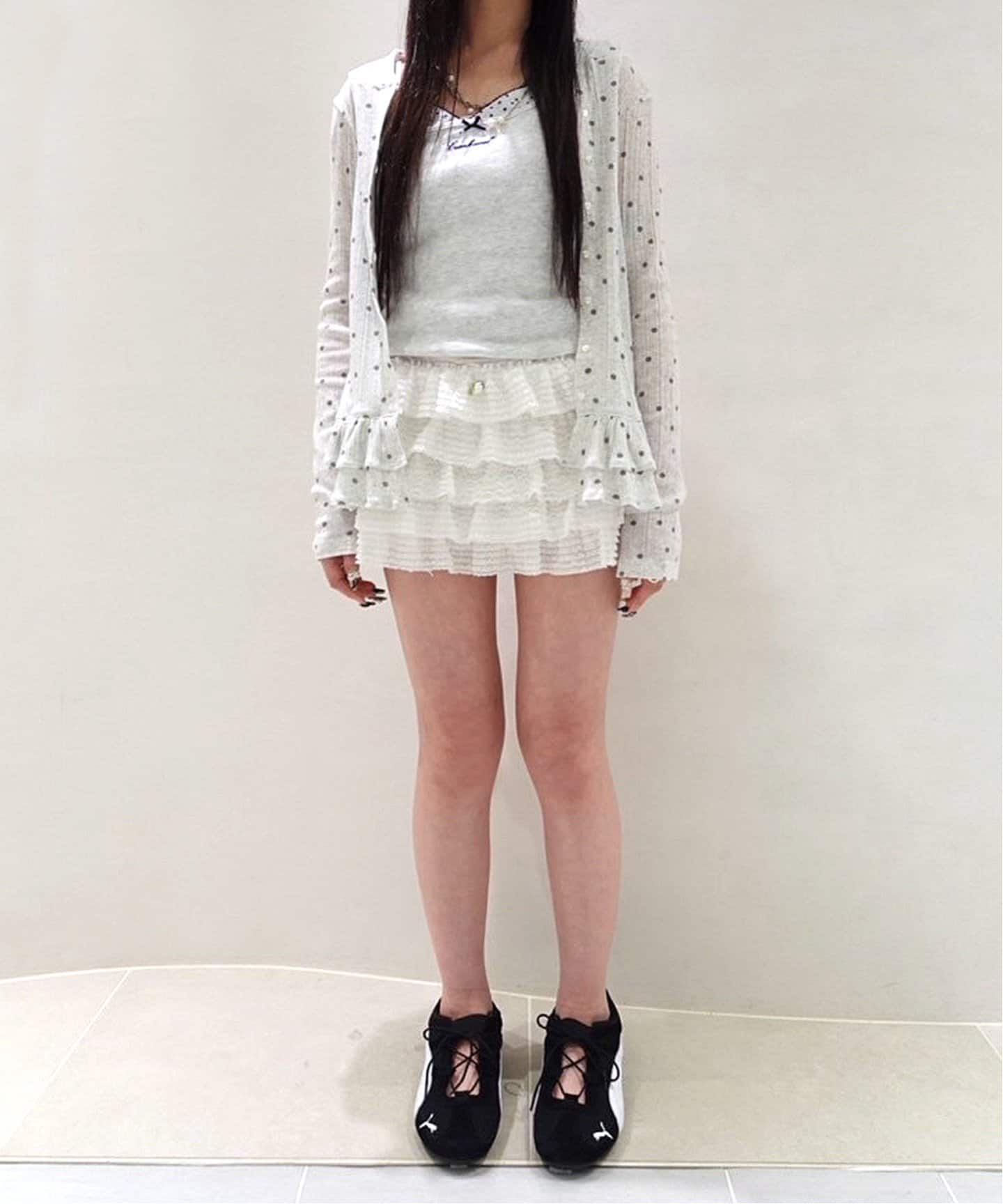 【CRANK】Dot Frill Sheer Hood Cardigan CRANK/クランク DOT FRILL SHEER HOOD CARDIGAN（カーディガン