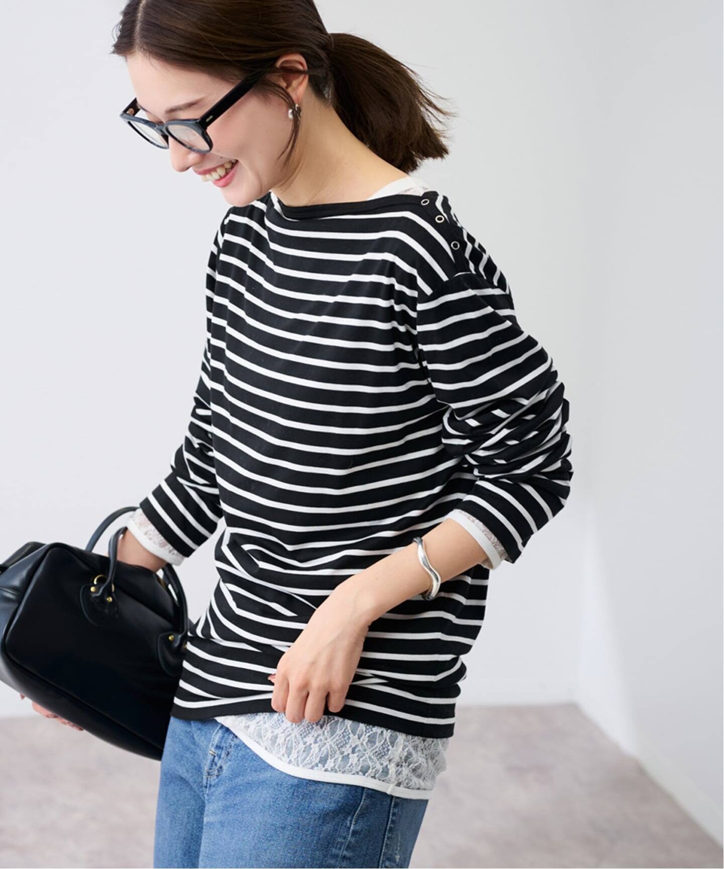 ショルダースナップボーダーTee（Tシャツ／カットソー）｜FRAMeWORK