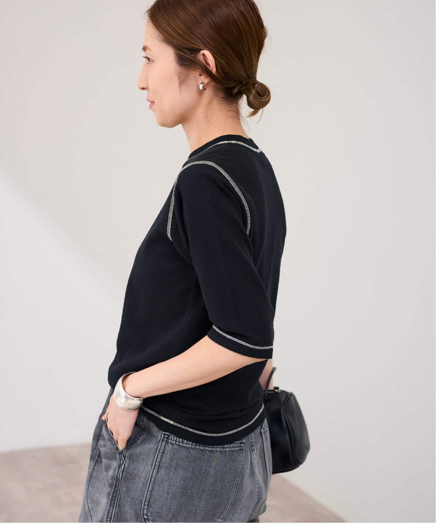 カラーステッチサーマルコンパクトトップス（Tシャツ