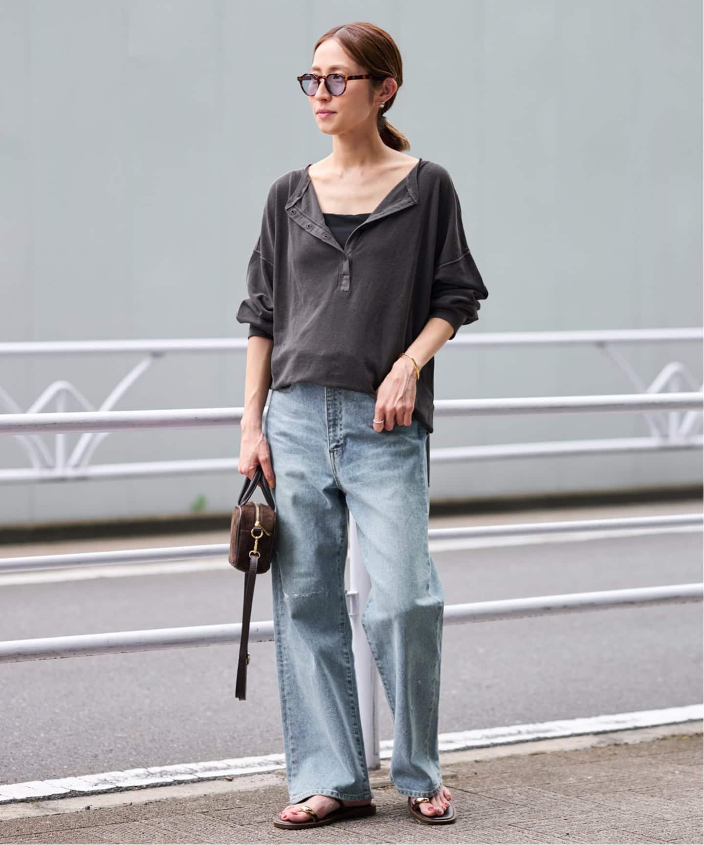 FRAMeWORK サーフニットヘンリーTee グレー FRAMeWORK｜サーフニットヘンリーTee | Rakuten Fashion(楽天