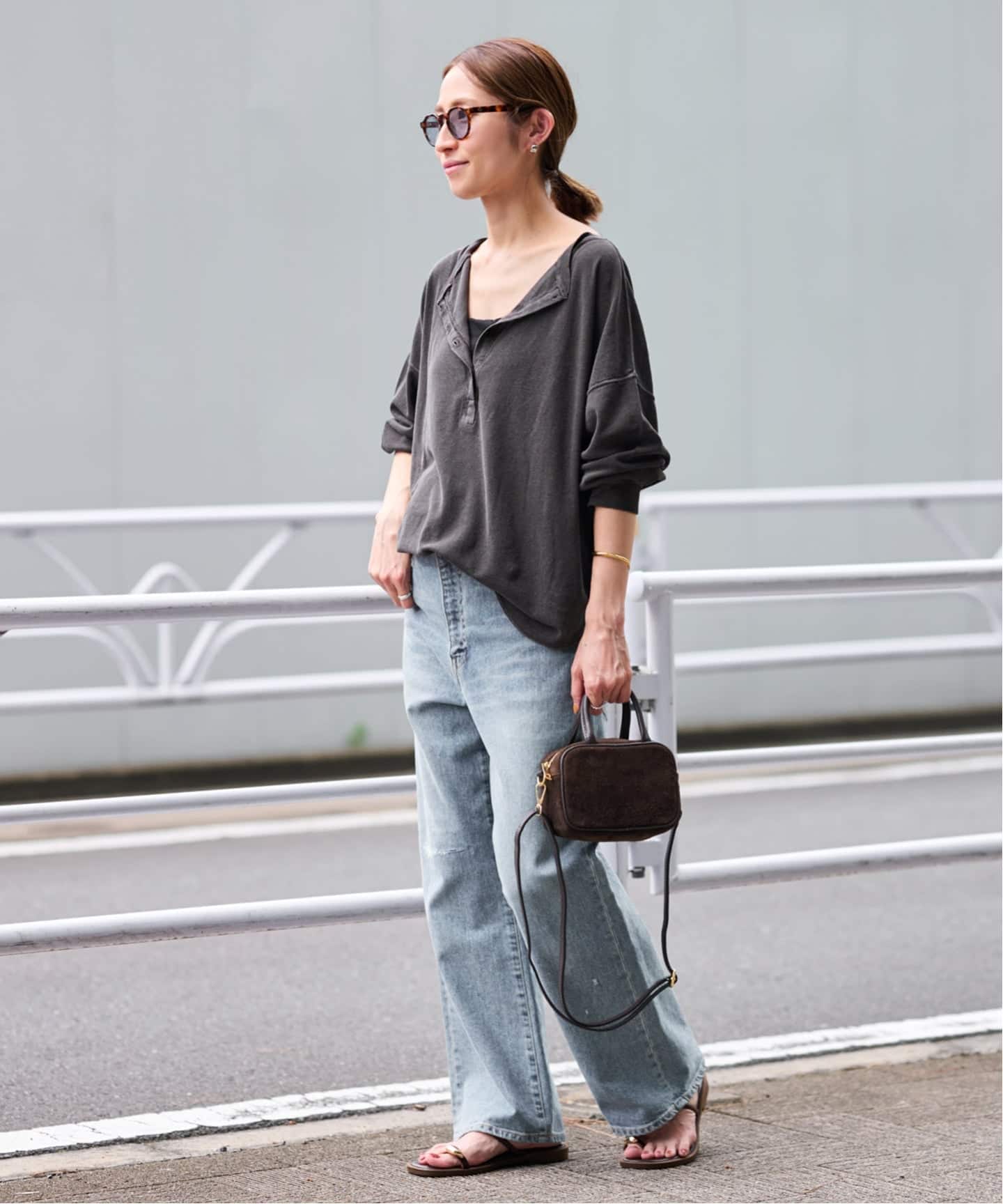 FRAMeWORK サーフニットヘンリーTee グレー ≪追加≫サーフニットヘンリーTee（Tシャツ／カットソー