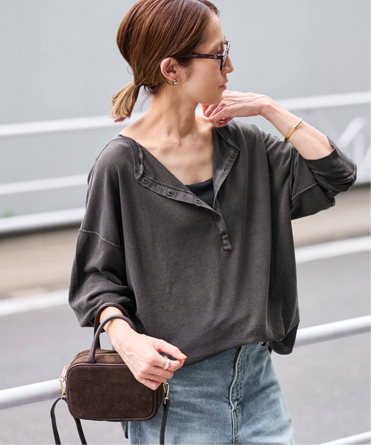 FRAMeWORK サーフニットヘンリーTee グレー FRAMeWORK｜サーフニットヘンリーTee | Rakuten Fashion(楽天