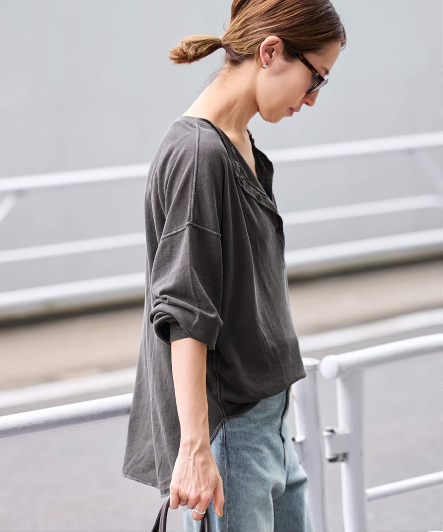 FRAMeWORK サーフニットヘンリーTee グレー FRAMeWORK｜サーフニットヘンリーTee | Rakuten Fashion(楽天