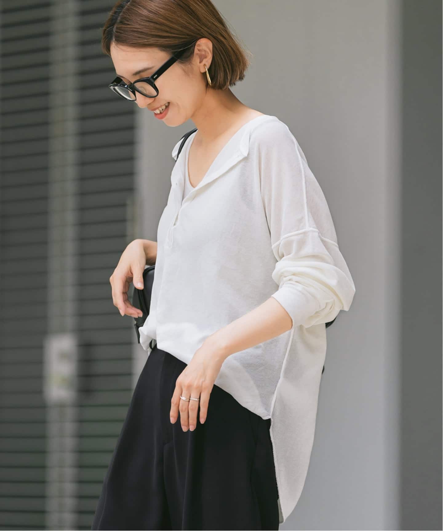 FRAMeWORK フレームワーク サーフニットヘンリーTee 白 ≪追加予約≫サーフニットヘンリーTee（Tシャツ／カットソー