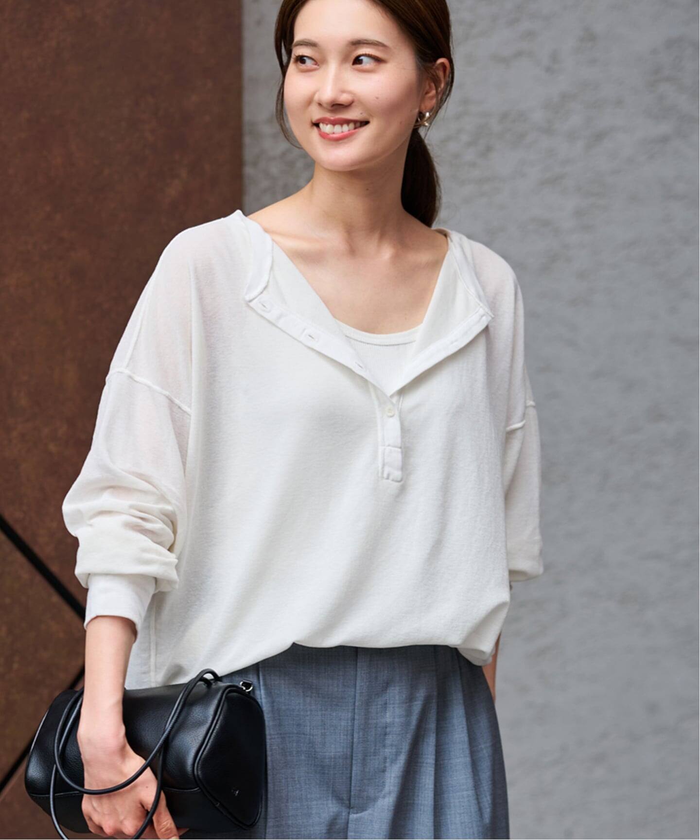 FRAMeWORK フレームワーク サーフニットヘンリーTee 白 ≪追加予約≫サーフニットヘンリーTee（Tシャツ／カットソー