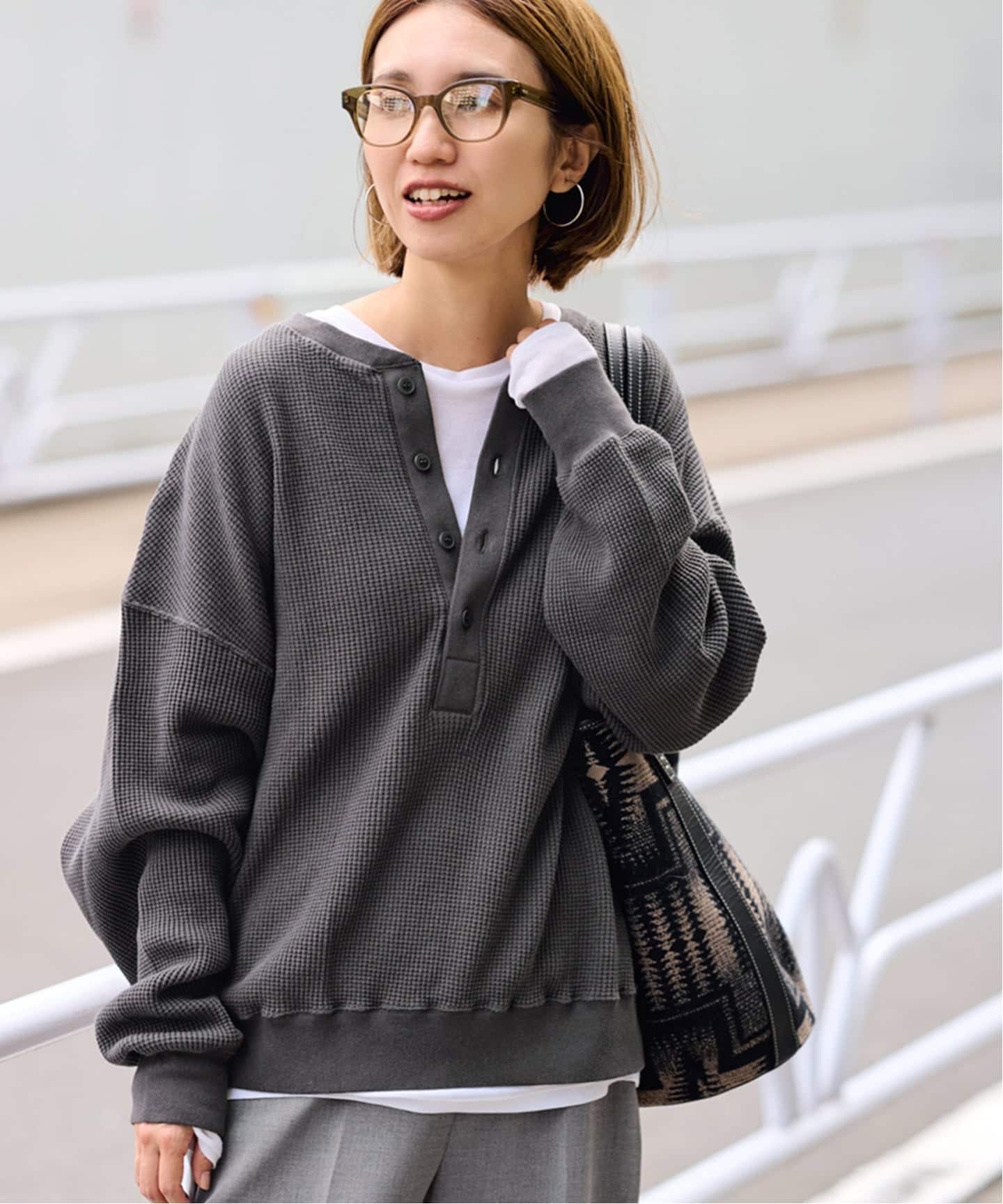 【FRAMeWORK】ワッフルヘンリープルオーバー フリーサイズ ≪追加≫ワッフルヘンリープルオーバー（Tシャツ／カットソー