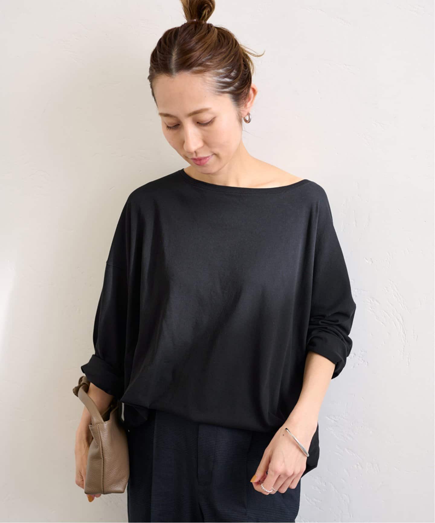 新品未使用　フレームワーク　ドライタッチコットンTシャツ　ネイビー ドライタッチコットンL/Tee（Tシャツ／カットソー）｜FRAMeWORK