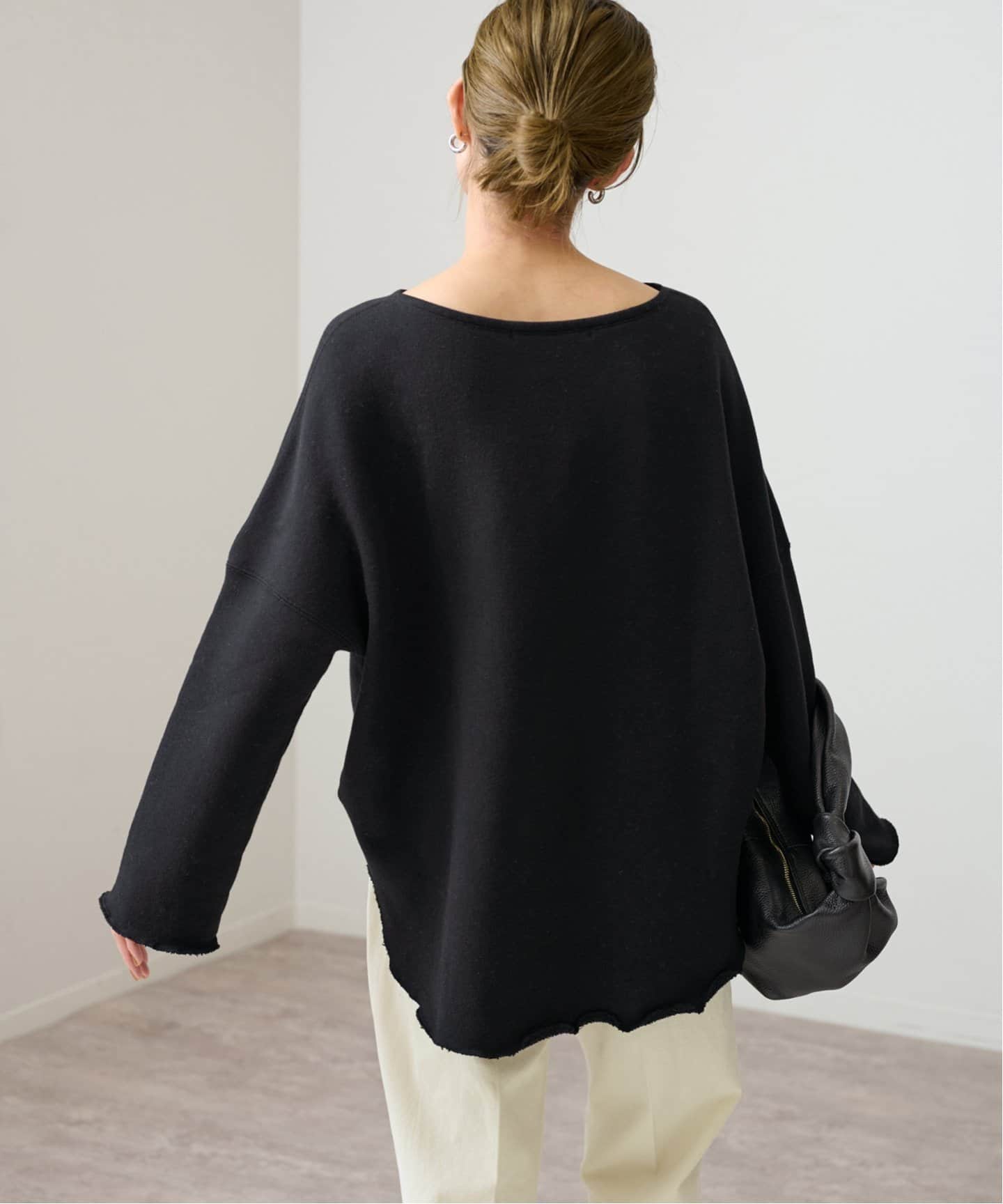 FRAMeWORK リヨセルコットンボートネックSWEAT ブラック ≪追加≫コットンリヨセルボートネックSWEAT（スウェット