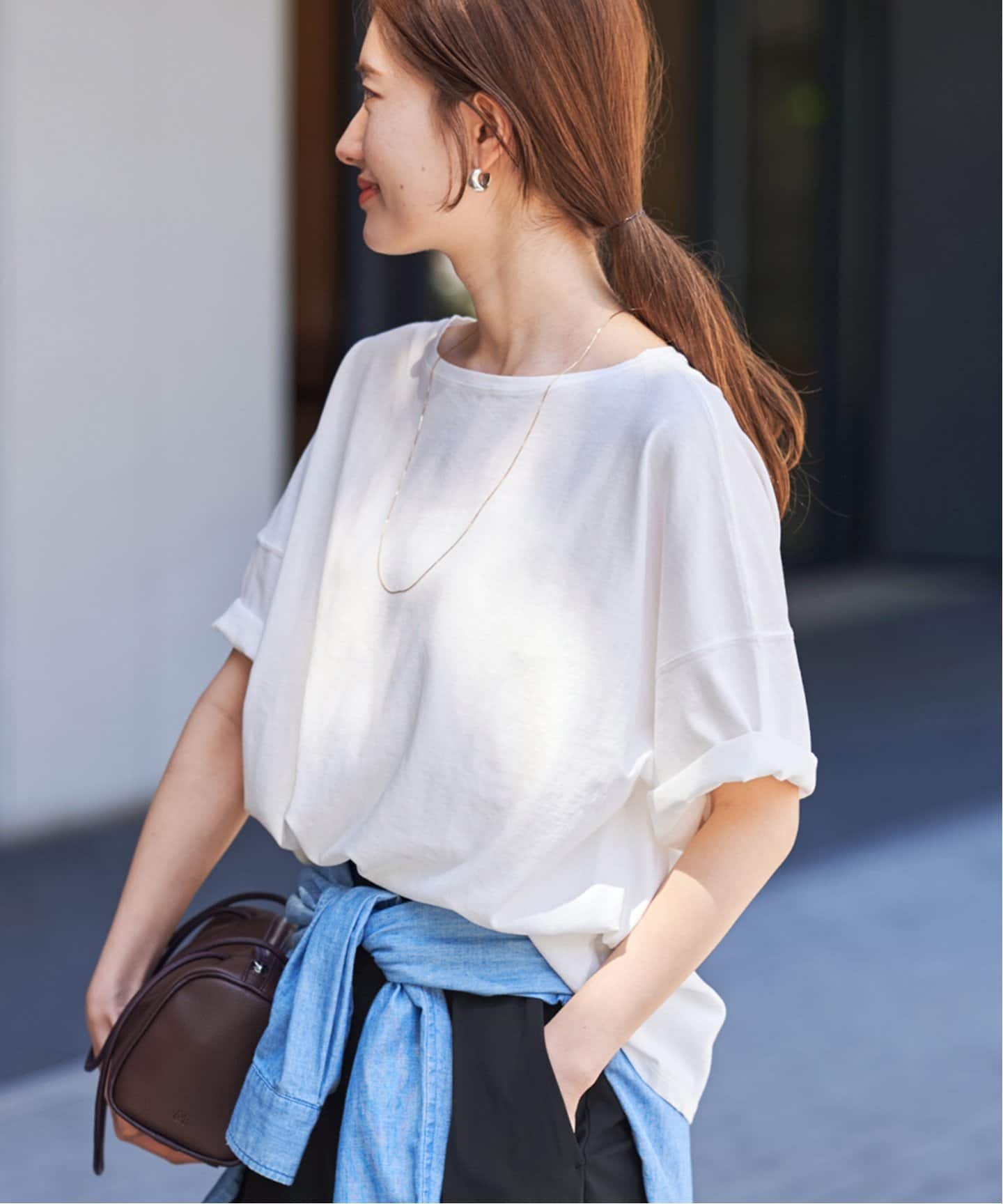 新品未使用　フレームワーク　ドライタッチコットンTシャツ　ネイビー セール】ドライタッチコットンL/Tee（Tシャツ/カットソー