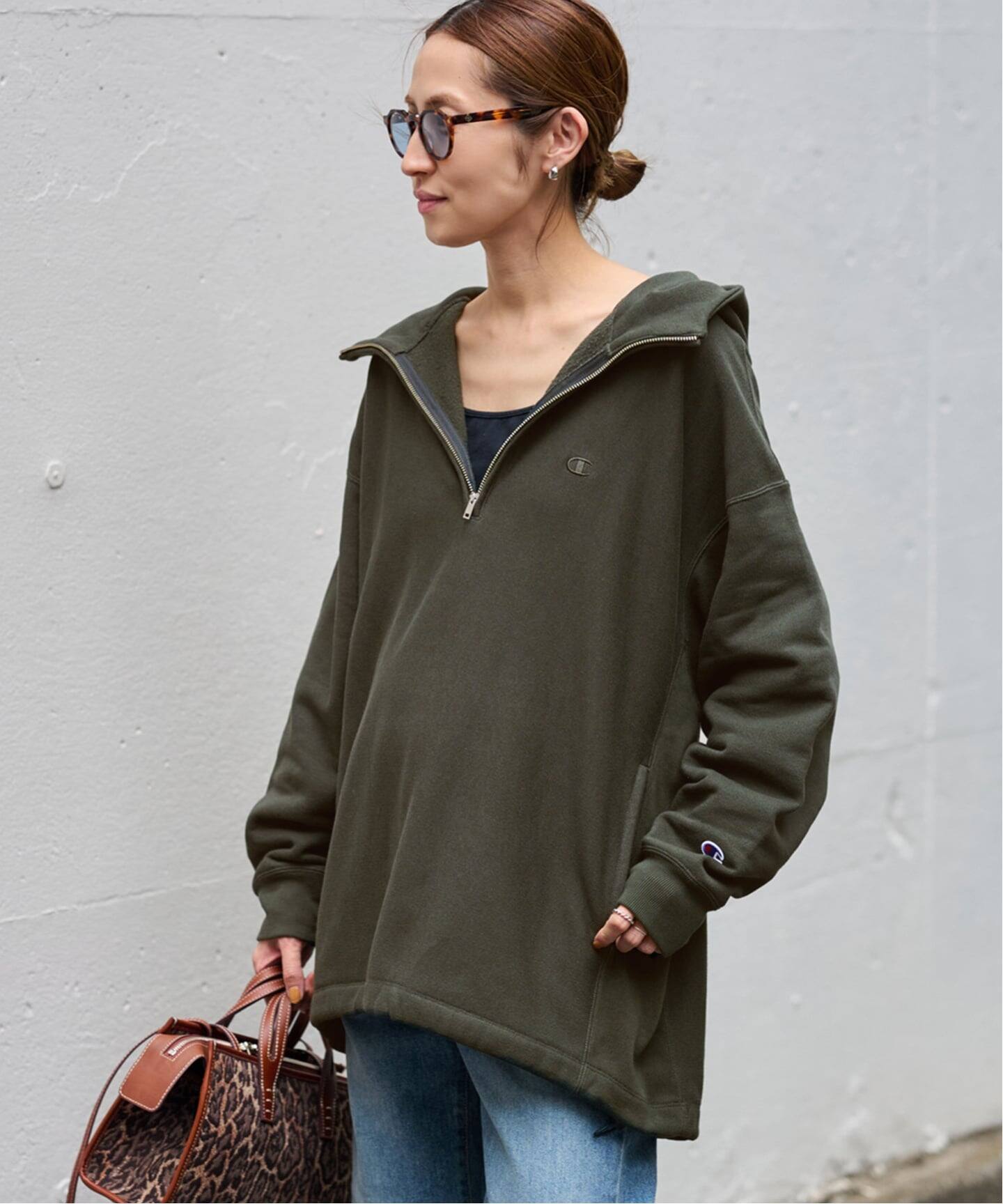 Champion 別注REVERSE WEAVE11.5OZフードハーフジップドロストプル 