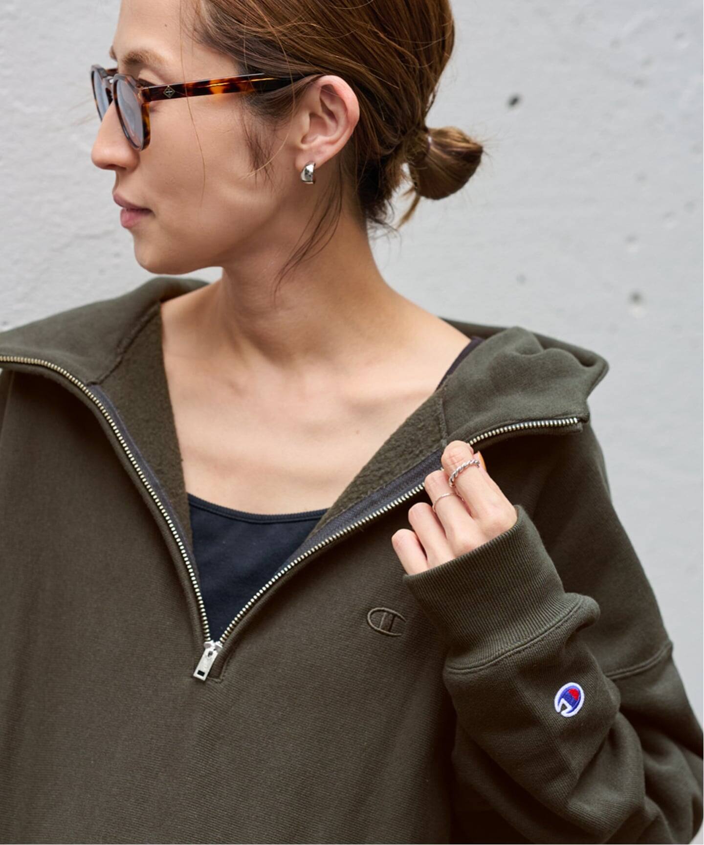 Champion 別注REVERSE WEAVE11.5OZフードハーフジップドロスト