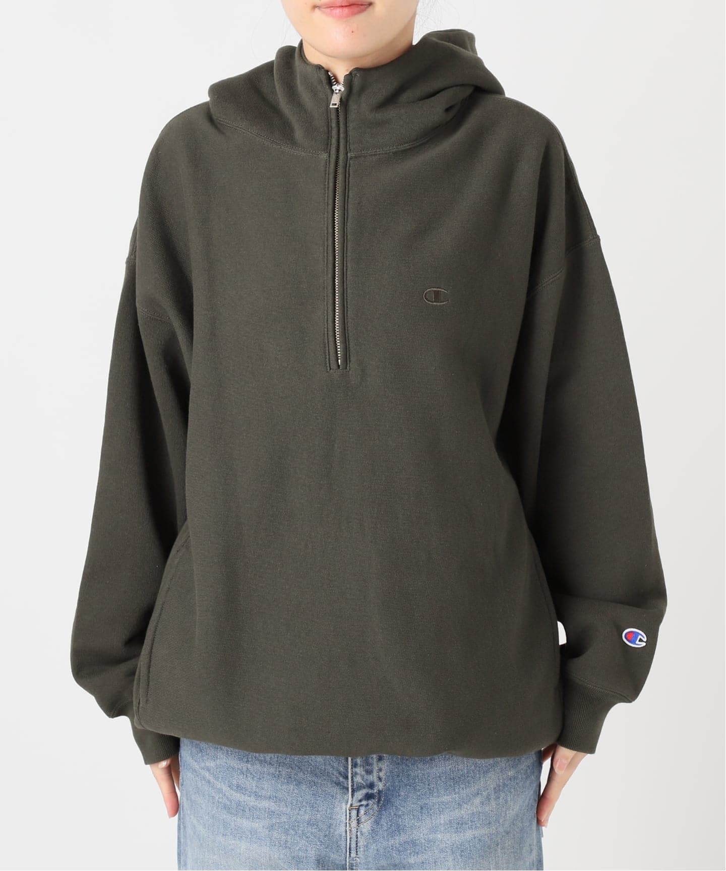 フレームワーク Champion　Half ZIP　プルオーバー ≪予約≫Champion 別注REVERSE WEAVE11.5OZフードハーフジップ