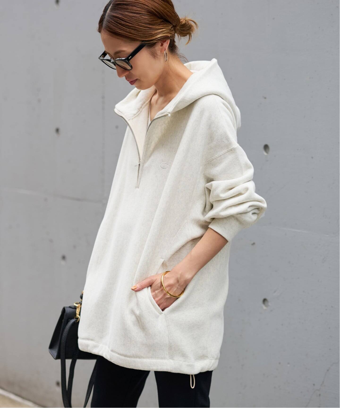 Champion 別注REVERSE WEAVE11.5OZフードハーフジップドロストプル 