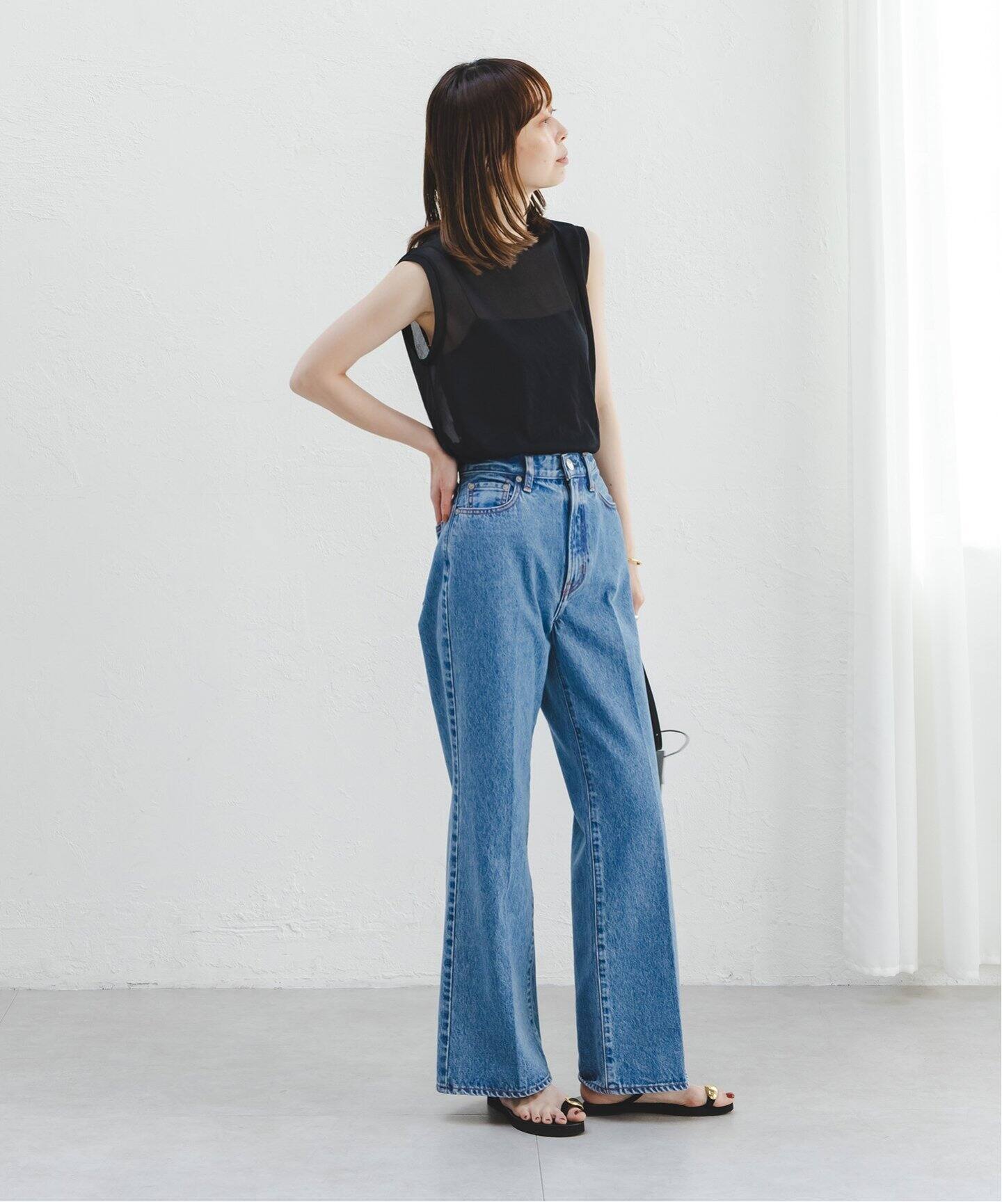 （ノーブル）シァースキニーノースリーブニットBLACK完売 ノーブル NOBLE 《追加2》シアースキニーノースリーブトップス