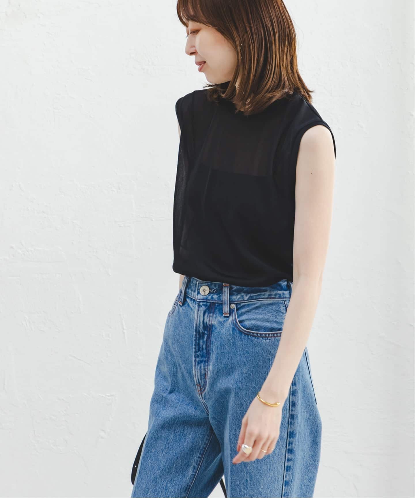 追加》シアースキニーノースリーブトップス4（Tシャツ／カットソー