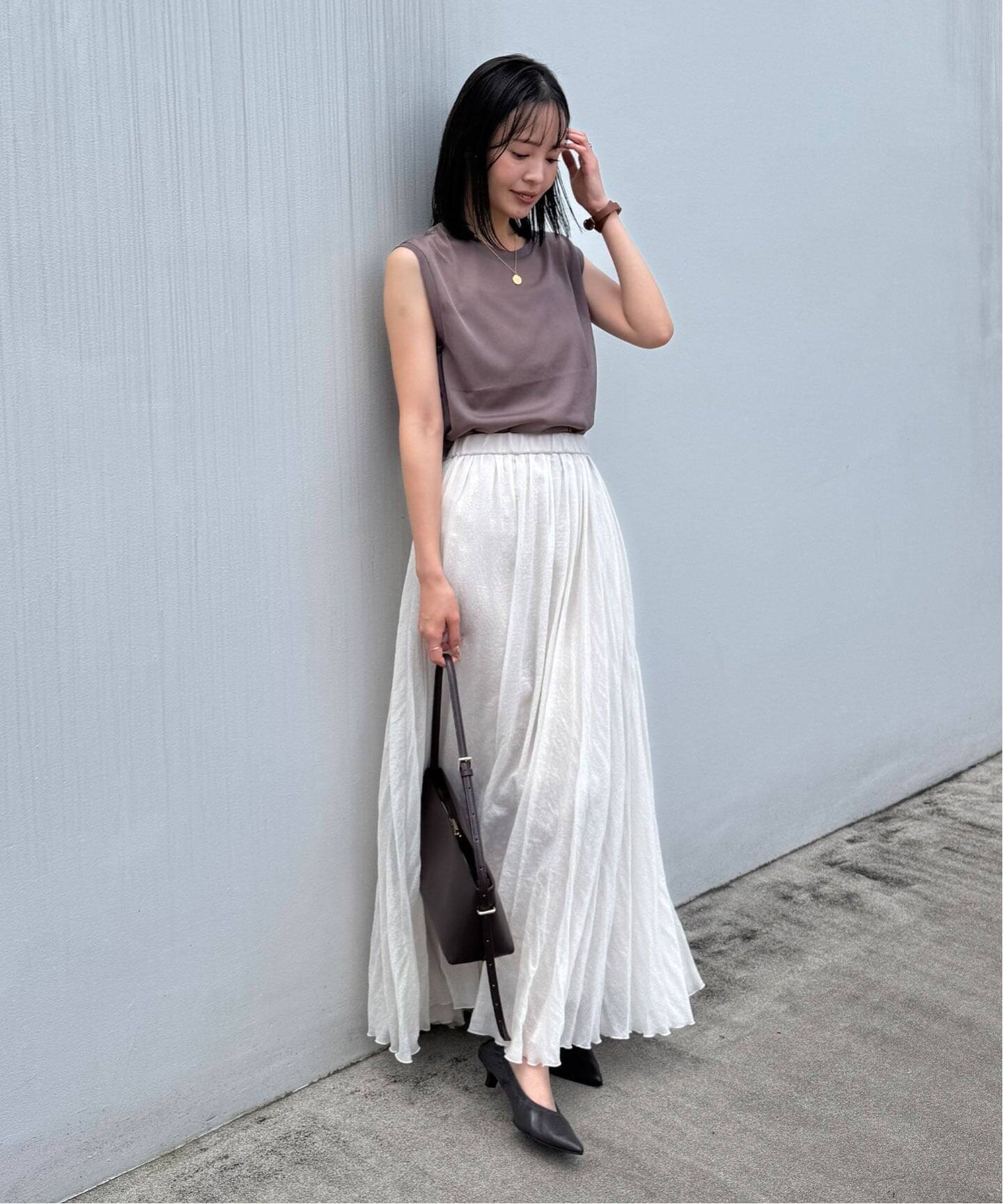 【新品】noble ノーブル　シアースキニーノースリーブトップス　ホワイト 追加予約》シアースキニーノースリーブトップス（Tシャツ／カットソー