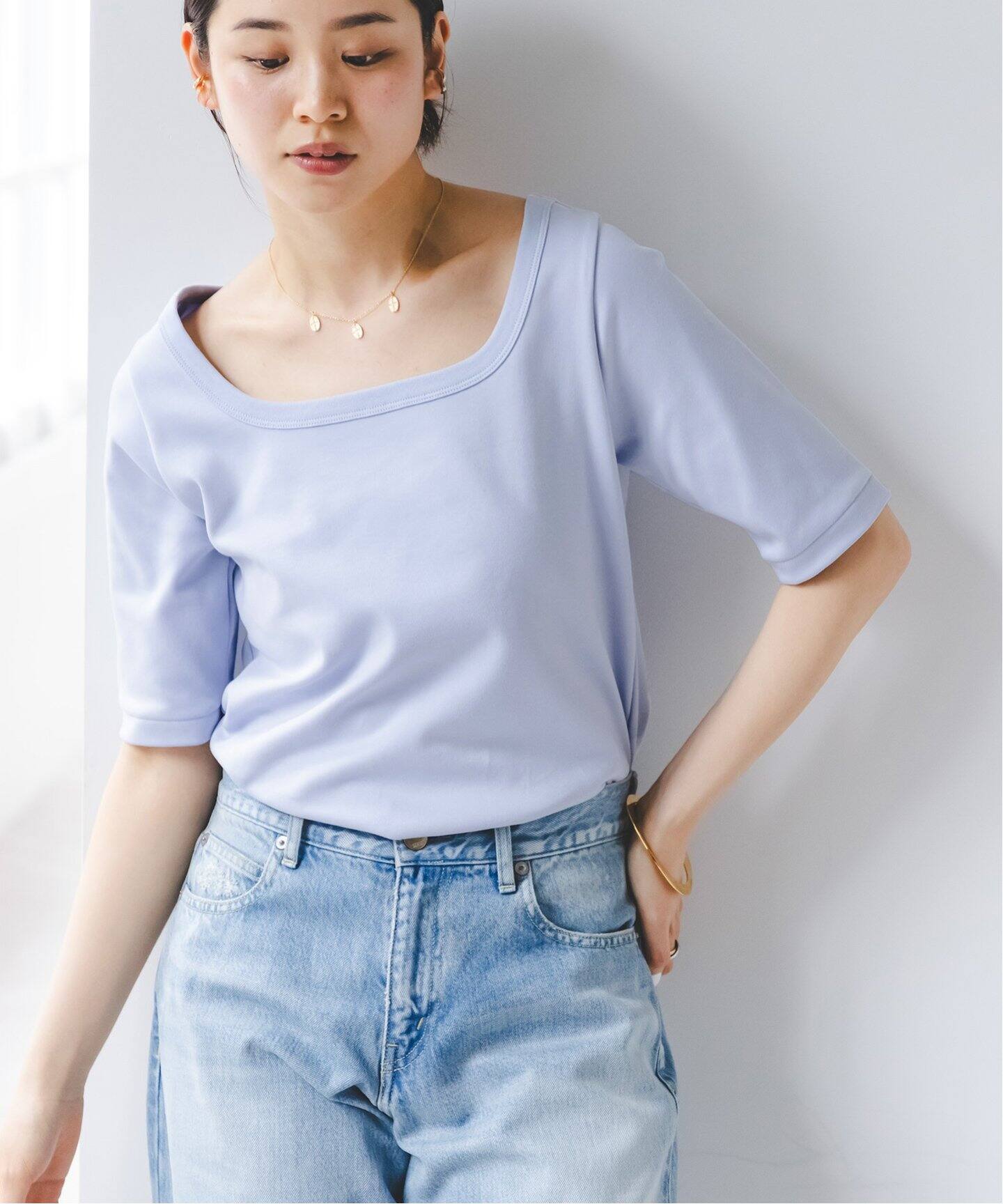 追加》スビンコットンソフトスクエアーネックTシャツ 2（Tシャツ 