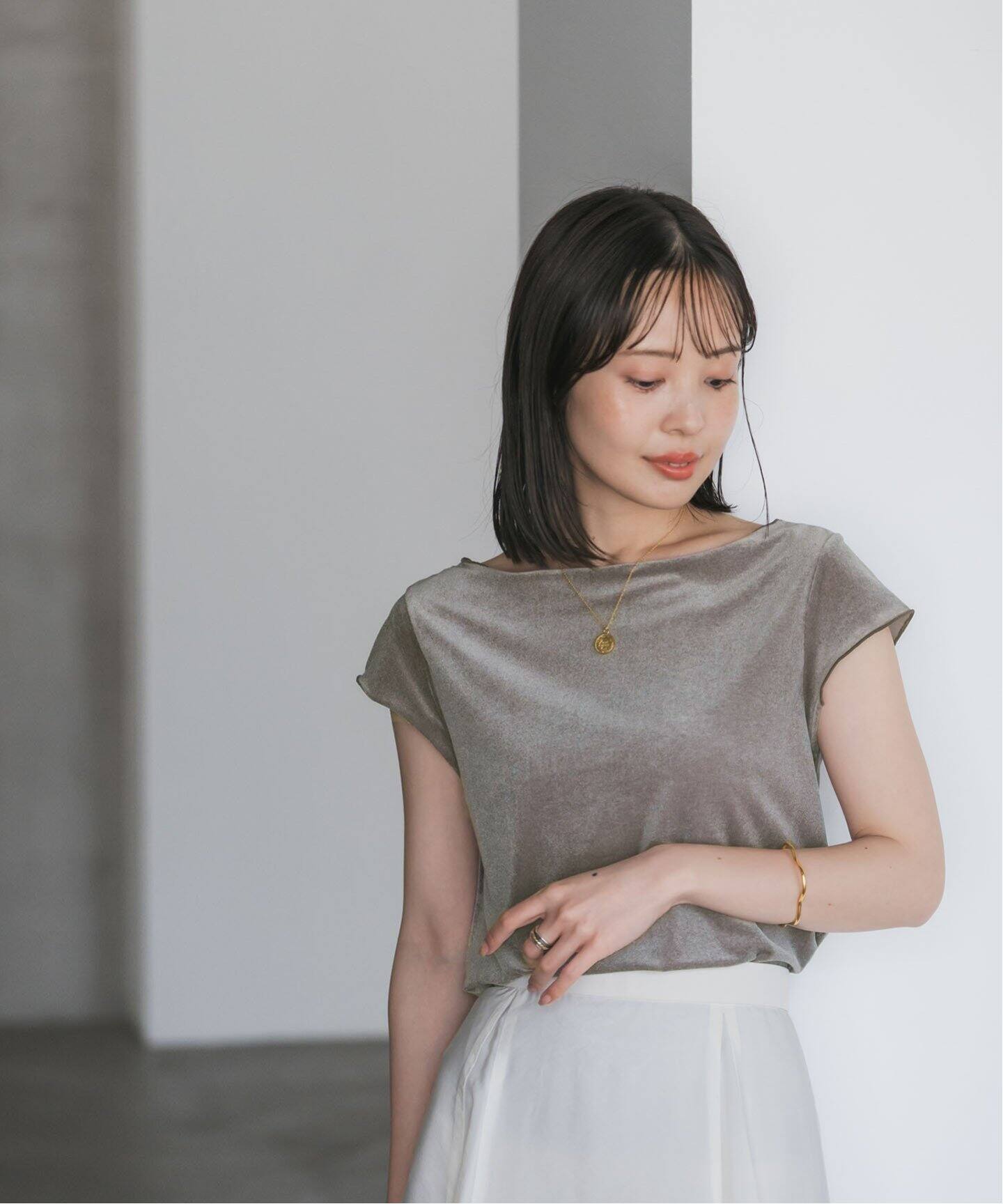 M*Ｍ様 今期/完売カラー【美品】NOBLE シアーベロアキャップスリーブTee シアーベロアキャップスリーブTee（Tシャツ／カットソー