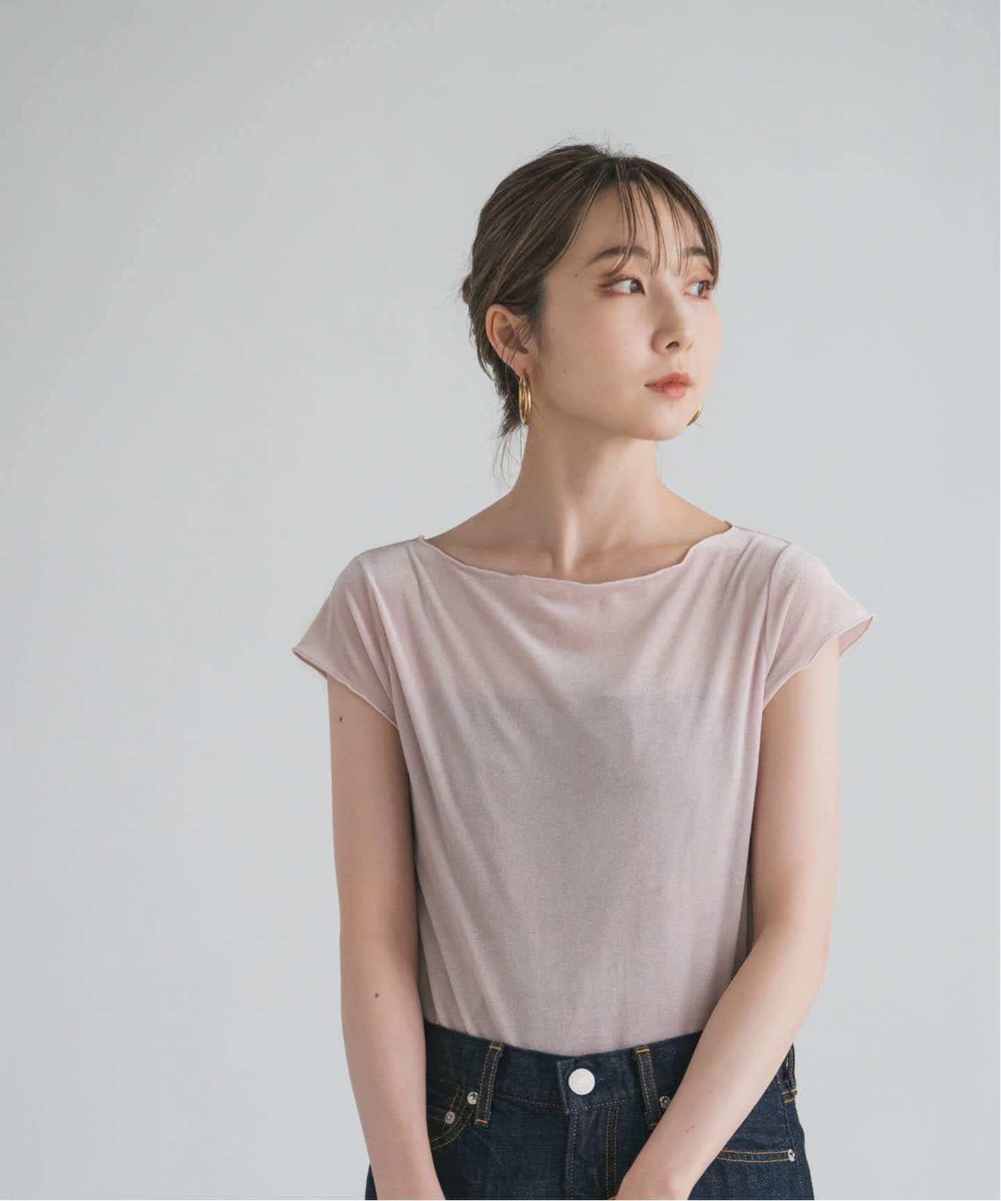 シアーベロアキャップスリーブTee　NOBLE　ノーブル シアーベロアキャップスリーブTee（Tシャツ／カットソー