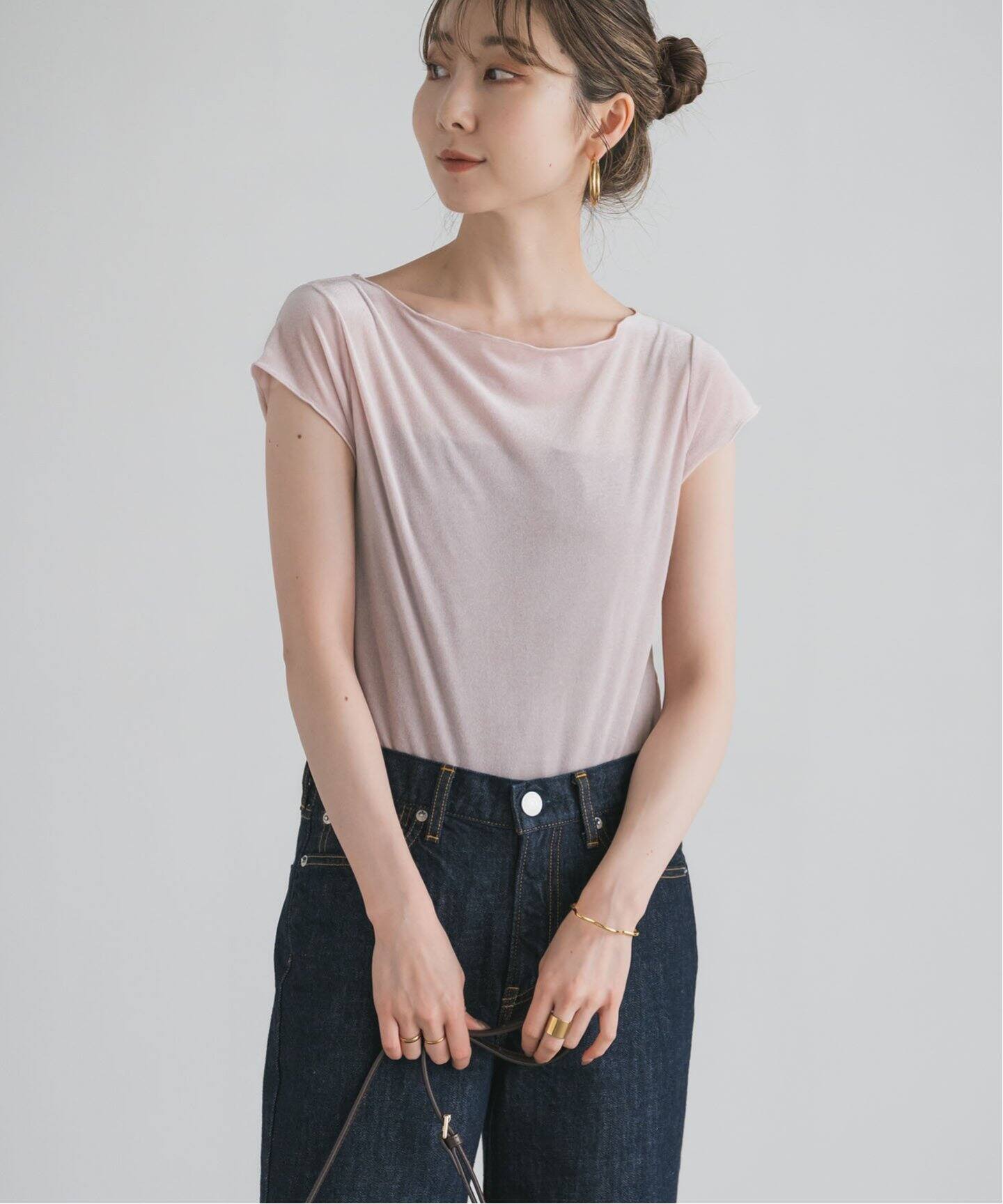 シアーベロアキャップスリーブTee　NOBLE　ノーブル シアーベロアキャップスリーブTee（Tシャツ／カットソー