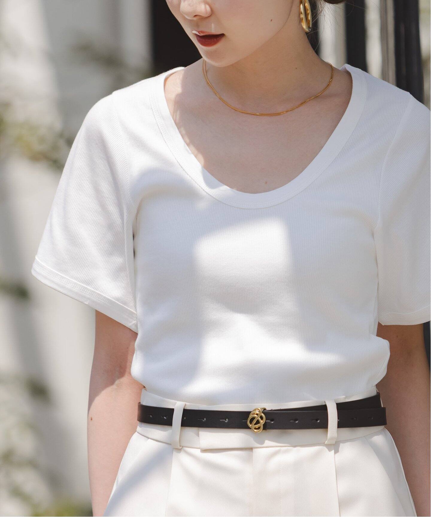 25SS Noble バイマレーネビルガー　リブUネックTee BY MALENE BIRGER/バイマレーネビルガー リブUネックTEE（T