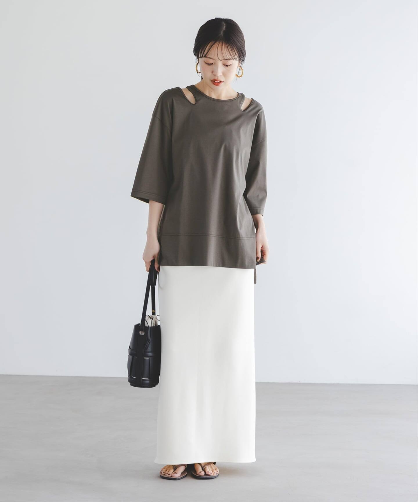 tシャツ Room no.8/ルームエイト スムースコットンネックオープントップス レディース Room no.8/ルームエイト スムースコットンネックオープン