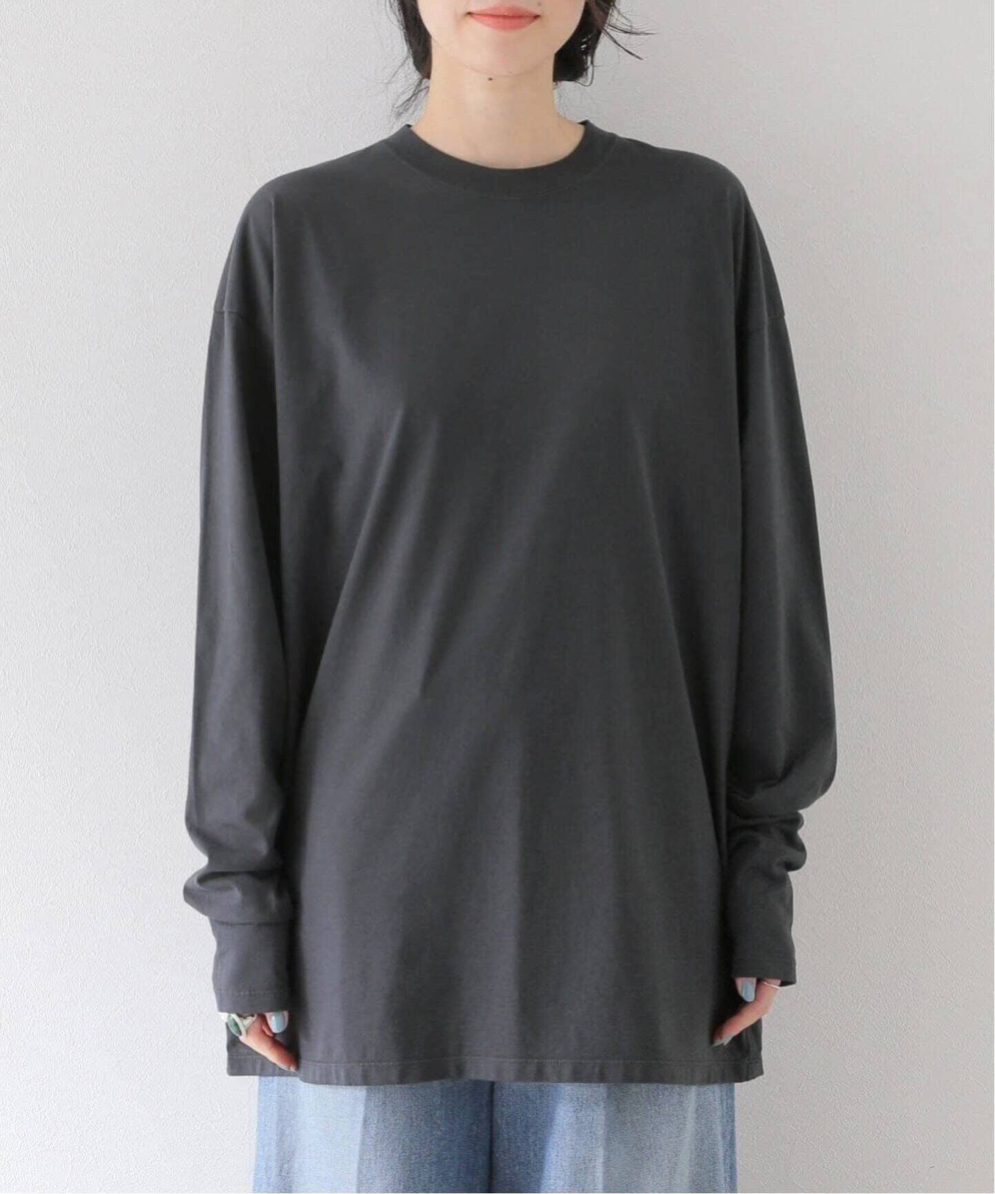 COTTLE ダークグレー 長袖カットソー　Lサイズ □ナチュラルダイロングTシャツ（Tシャツ／カットソー）｜CALMER（カル