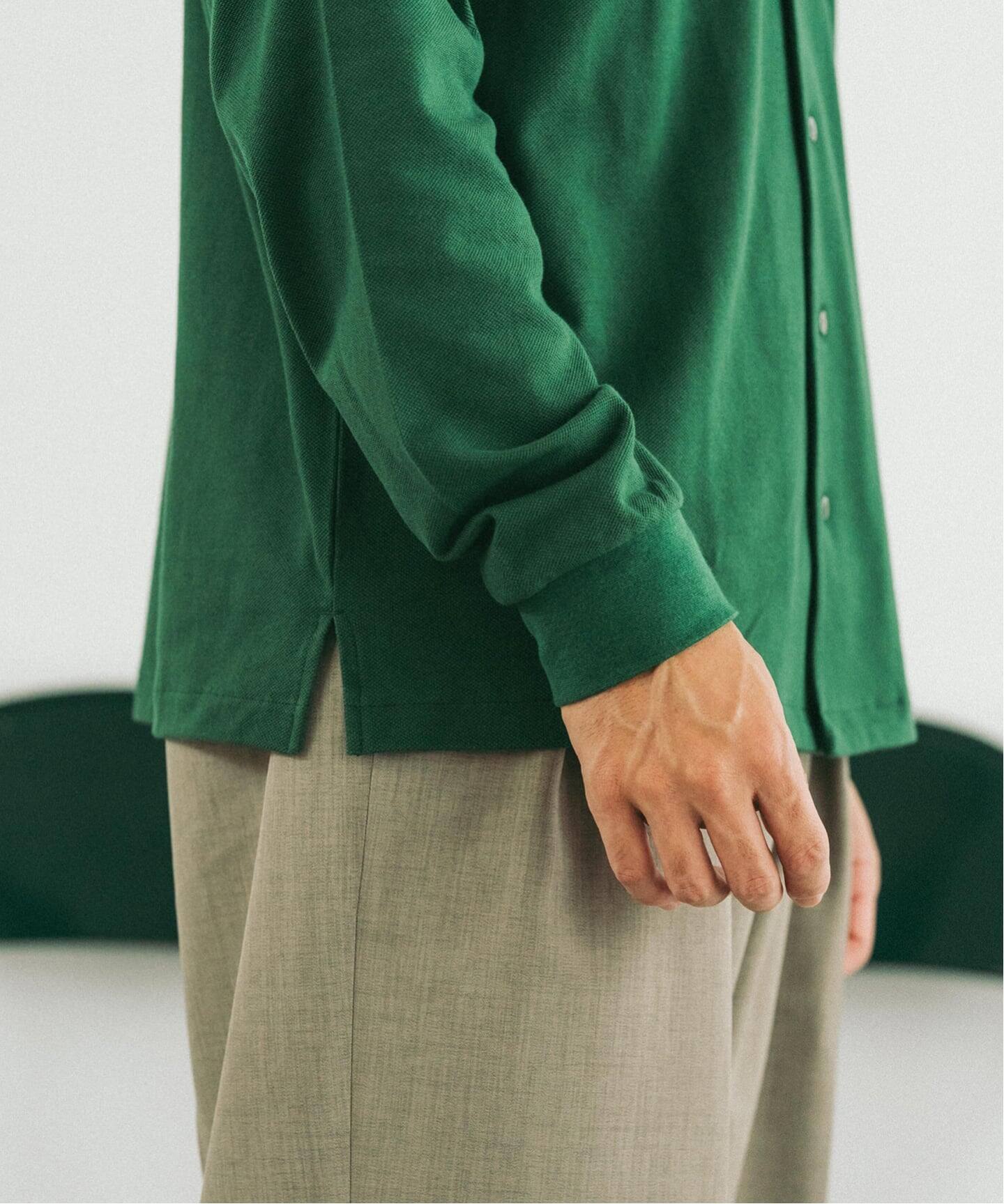 【エディフィス / ラコステ】 別注 フルオープン 鹿の子 ポロシャツ　Mサイズ LACOSTE(ラコステ) 別注 フルオープン ロングスリーブポロシャツ