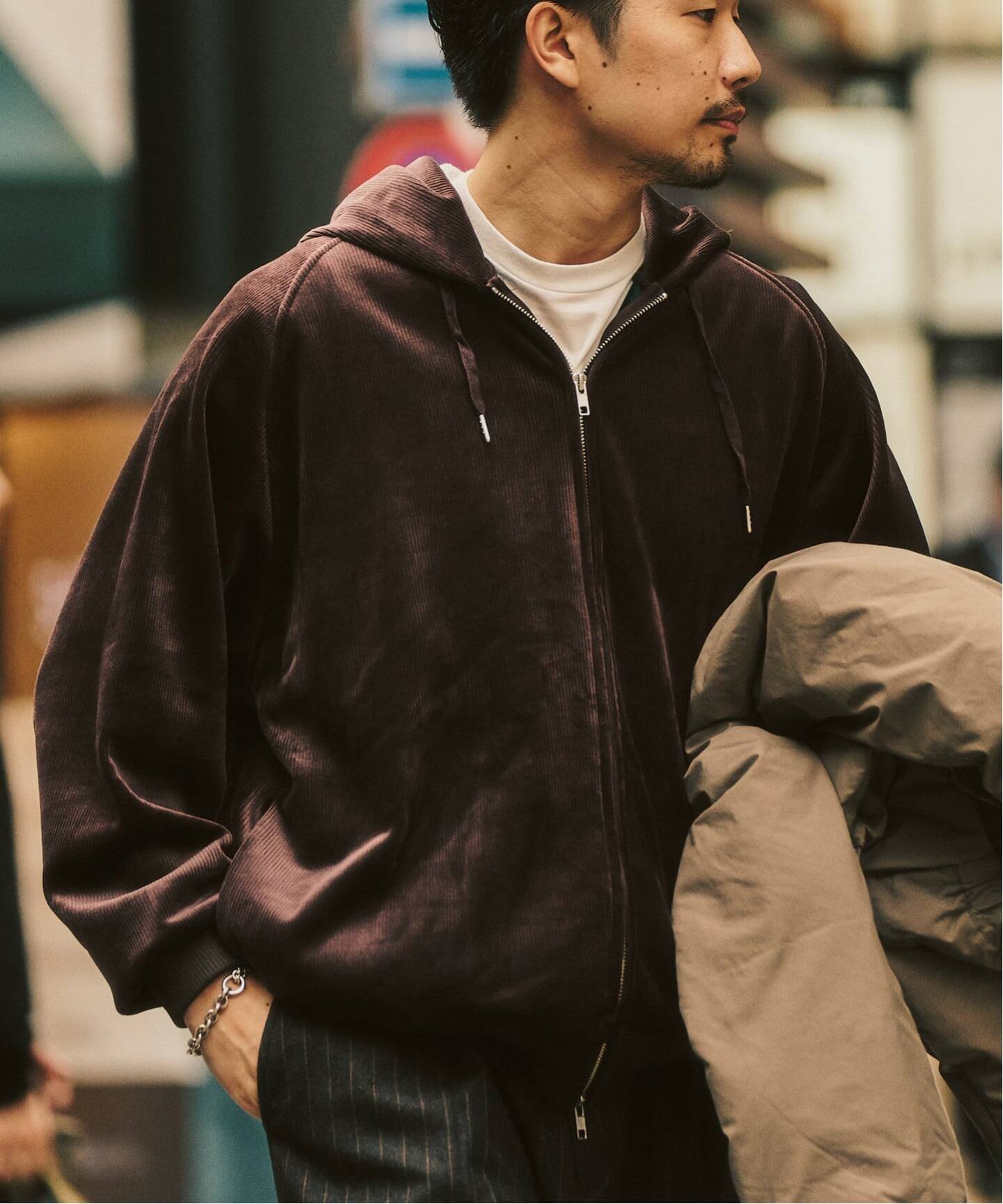 コーディロイ カラーライニング ジップパーカー（パーカー）｜417