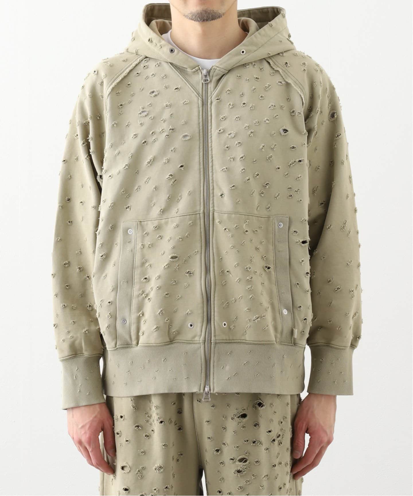 FAF/ フェイク アス フラワーズ】ダメージ ジップ アップ フーディ