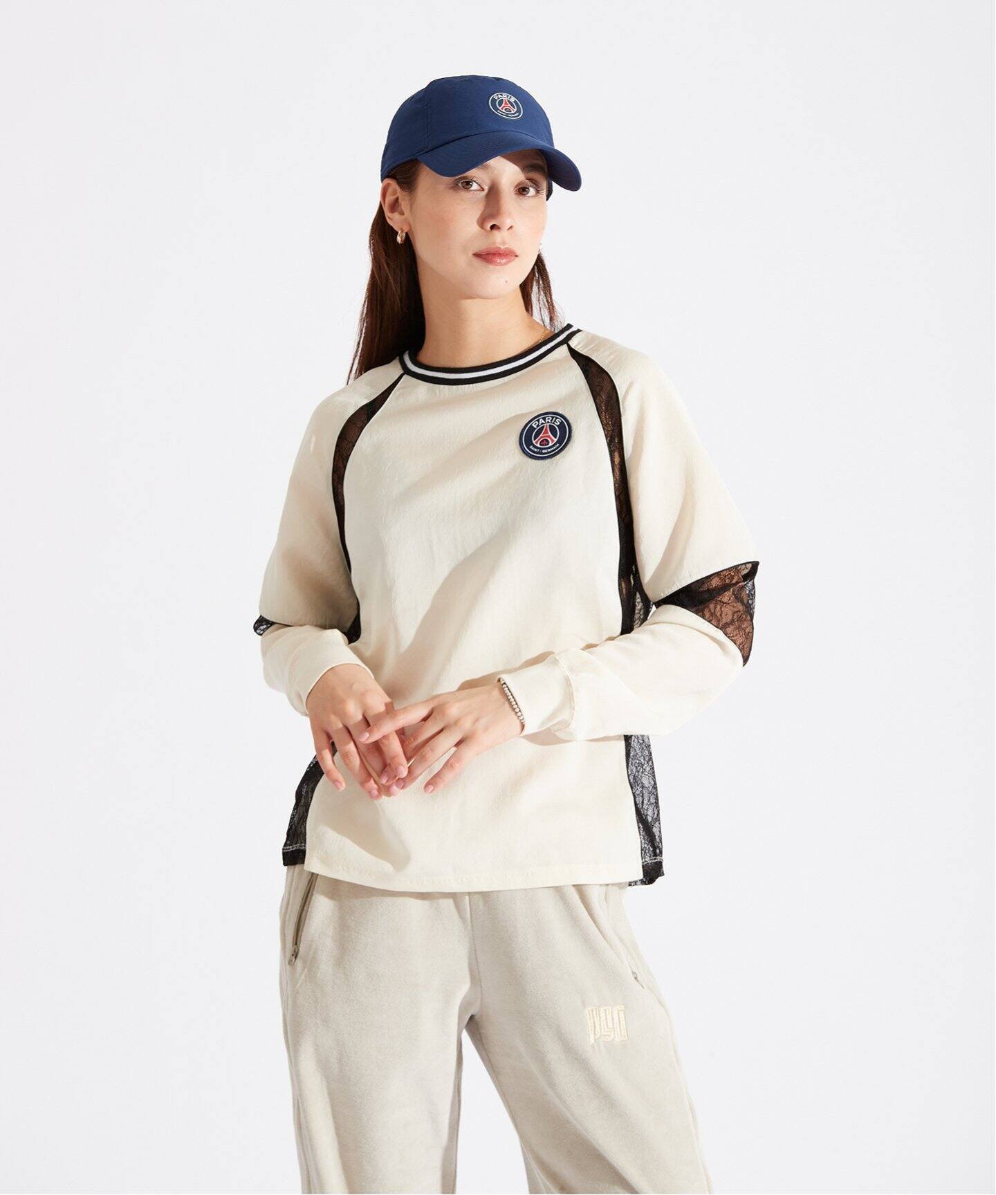 tシャツ 「Paris Saint-Germain / パリ・サン＝ジェルマン」SATINxLACE GAME TOPS レディース tシャツ 「Paris Saint-Germain / パリ・サン＝ジェルマン